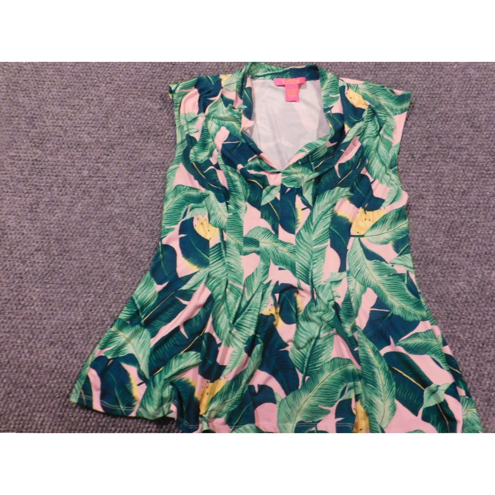 Vintage Catherine Malandrino Womens Blouse L Green Floral Sleeveless Crew Neck Pullover Casual Regular Polyester Artsy Basic style American Womens, Size L Size L / US 10 / IT 46 - 3 Thumbnail