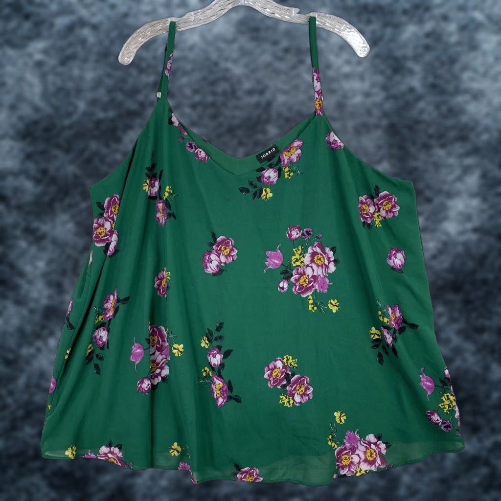 Torrid Torrid Tank Womens 3X Green Floral Strappy Front Cami Beach Party Cruise Size XXL / US 16-18 / IT 52-54 - 1 Thumbnail