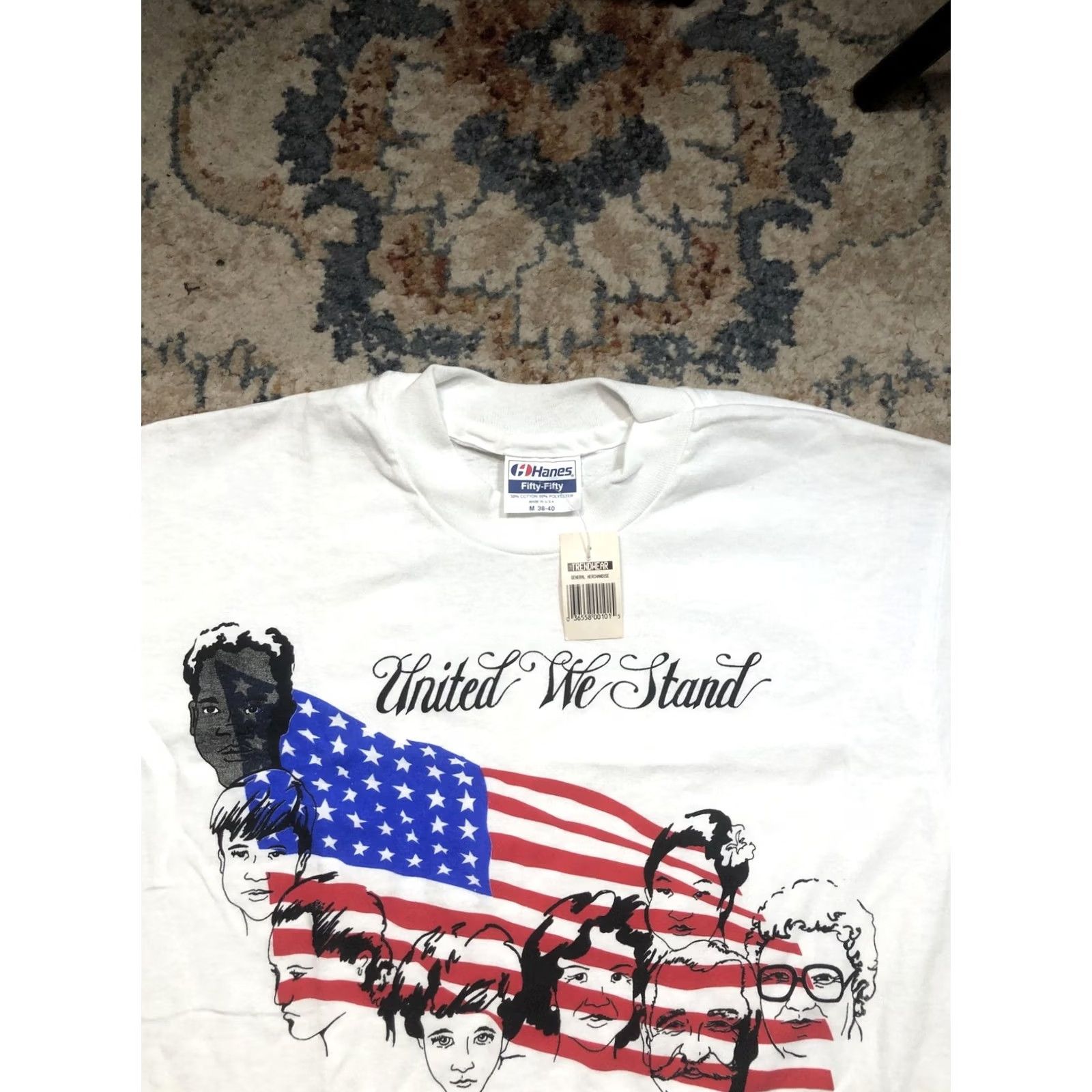 Hanes VINTAGE Hanes Shirt Mens M White United We Stand USA 90s Patriotic Military Crew Neck Short Sleeve Graphic Print Mens Size US M / EU 48-50 / 2 - 2 Thumbnail