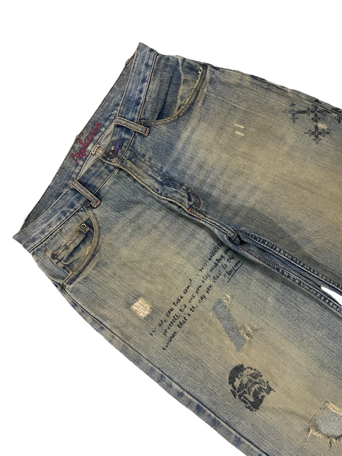 If Six Was Nine Nylous Skull & Cross Design Mud Wash Punk Ripped Loose Jeans Size US 32 / EU 48 - 9 Thumbnail