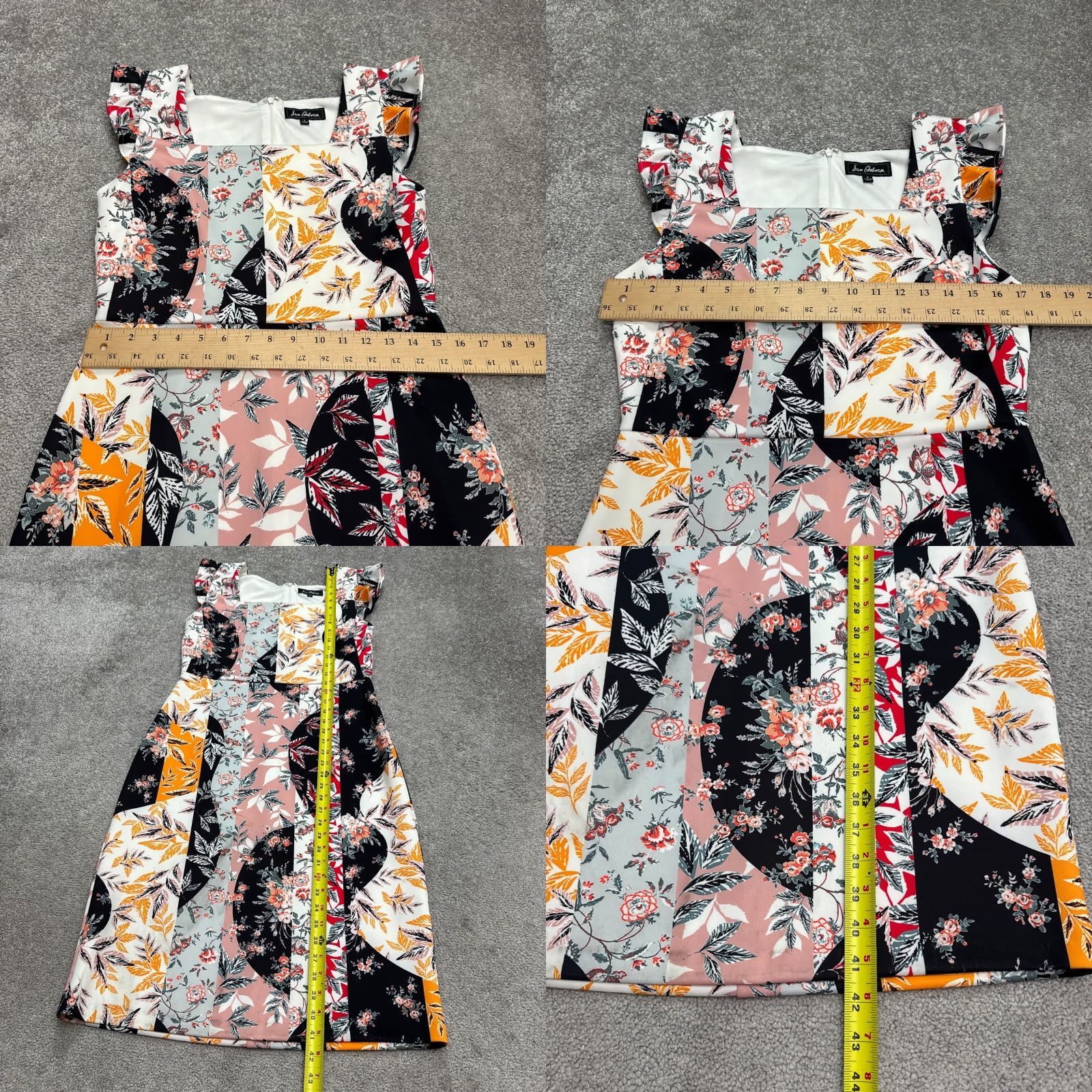 Sam Edelman Sam Edelman Dress Womens 8 Multi Floral Flutter Square Neck Midi Sheath Size M / US 6-8 / IT 42-44 - 9 Thumbnail