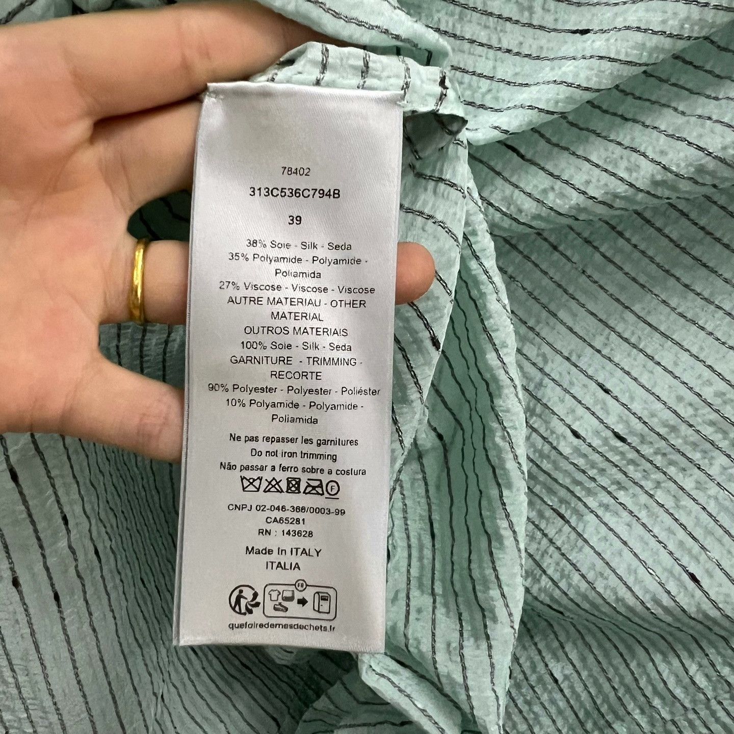 Dior Dior Mint Green Striped Silk Shirt Size US XXS / EU 40 - 4 Thumbnail