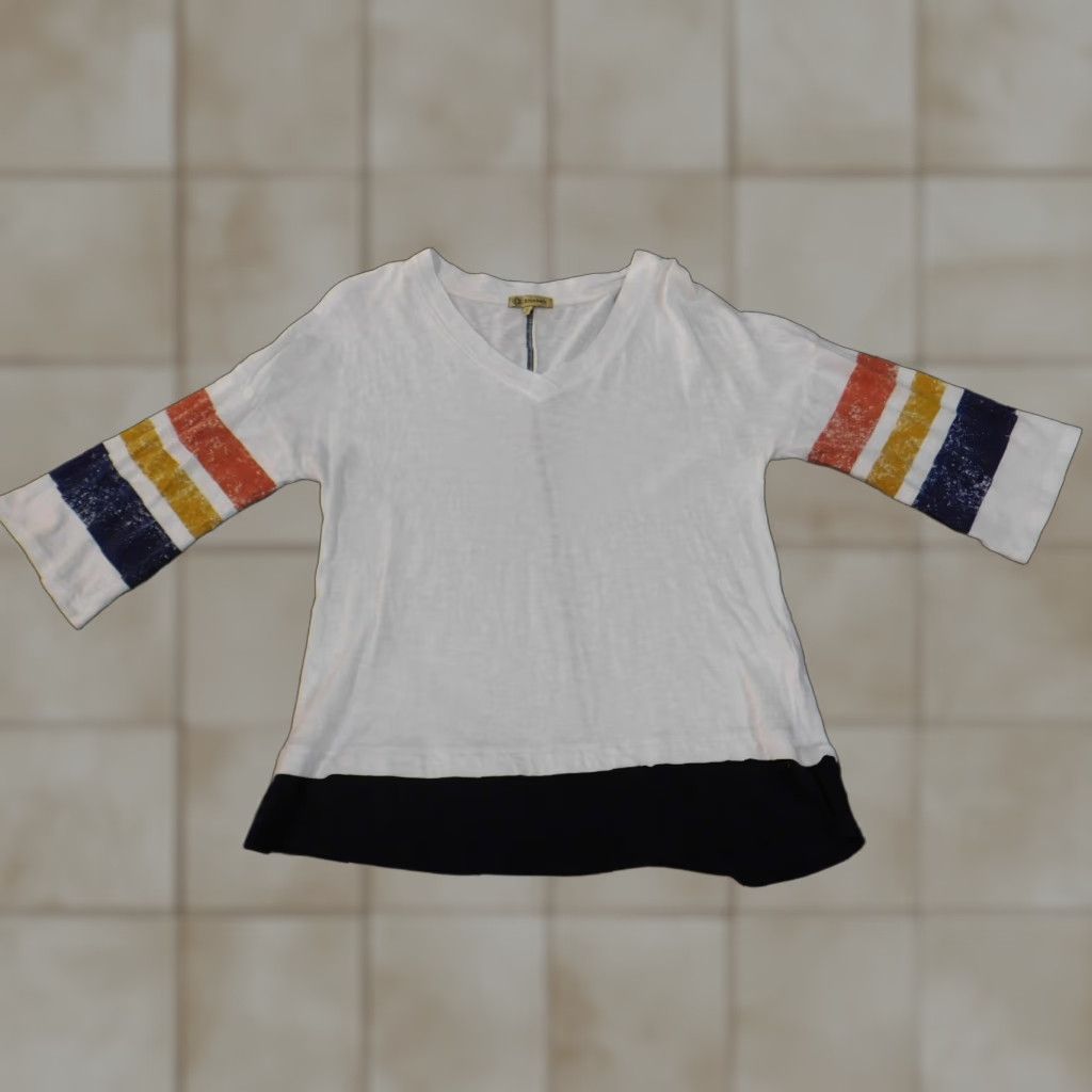Vintage Democracy Blouse Shirt Womens S White Geometric V-Neck Button Pullover Casual Cotton Modal Rayon Breathable Basic American Vintage No Size S / US 4 / IT 40 - 1 Thumbnail