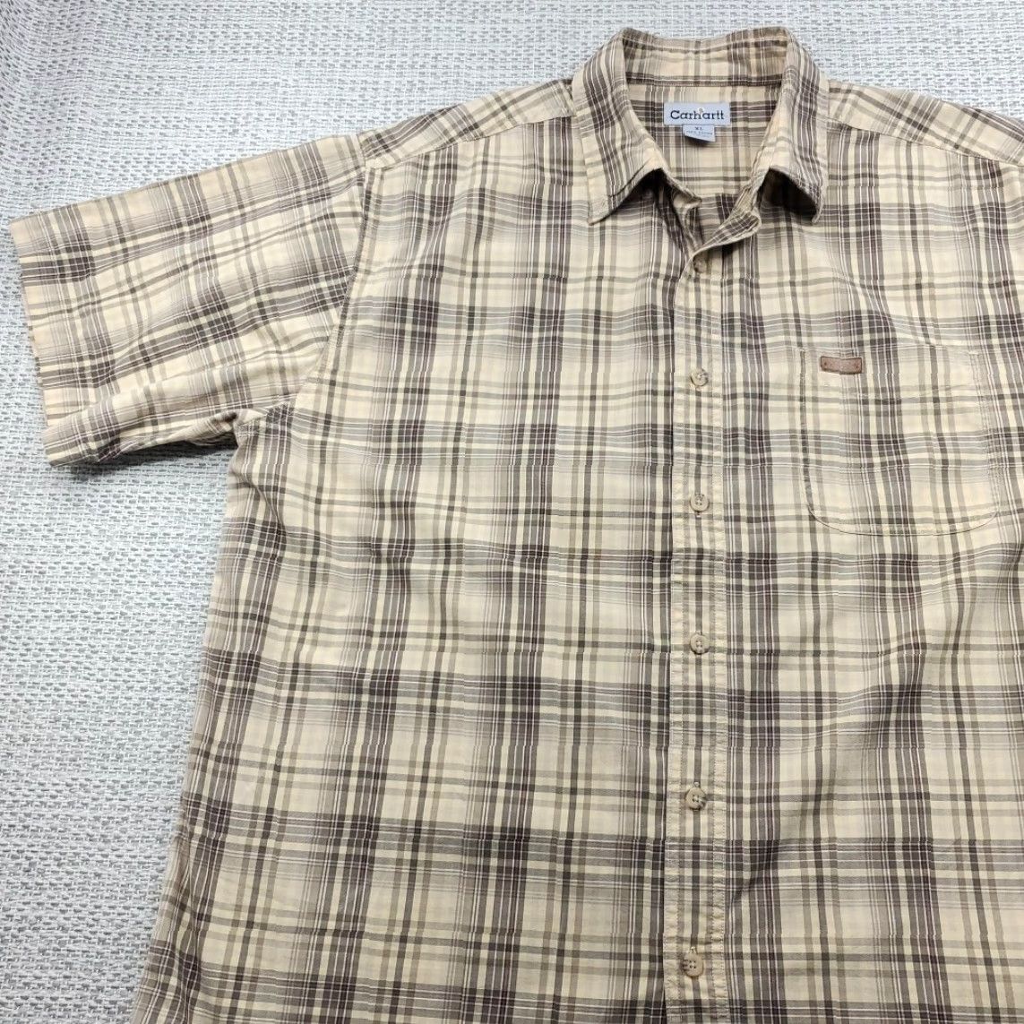 Carhartt VINTAGE Carhartt Shirt Mens XL Button Up Short Sleeve Plaid Cotton Regular Fit Workwear Size US XL / EU 56 / 4 - 3 Thumbnail