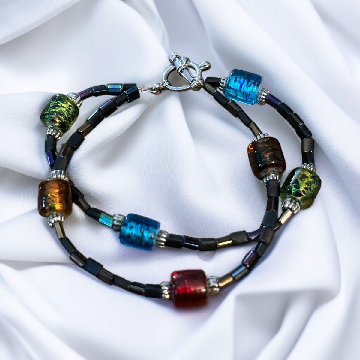 Vintage Vintage double black glass & Murano glass bead bracelet Size ONE SIZE - 1 Thumbnail