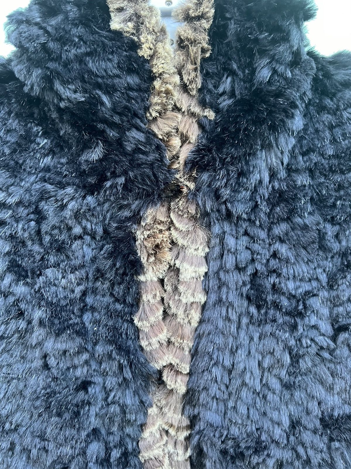 Leather Furugi USED vintage 100% silk rabbit fur reversible jacket Size US L / EU 52-54 / 3 - 4 Thumbnail