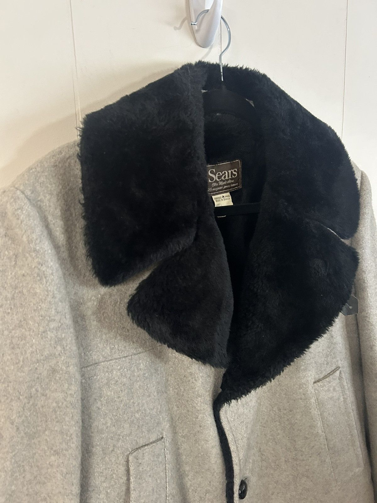Sears Gray Vintage Sears Coat 1970 Faux Fur Collar Sz 38 Wool Mens Size US XS / EU 42 / 0 - 5 Thumbnail