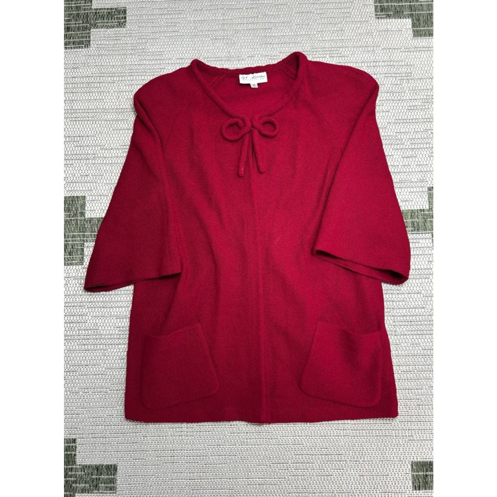 Vintage St John Cardigan Sweater Womens 14 Red Raglan Sleeve Bow Knit Tight-Knit Crew Neck Casual Fall Winter Spring Tee? Size XL / US 12-14 / IT 48-50 - 2 Thumbnail