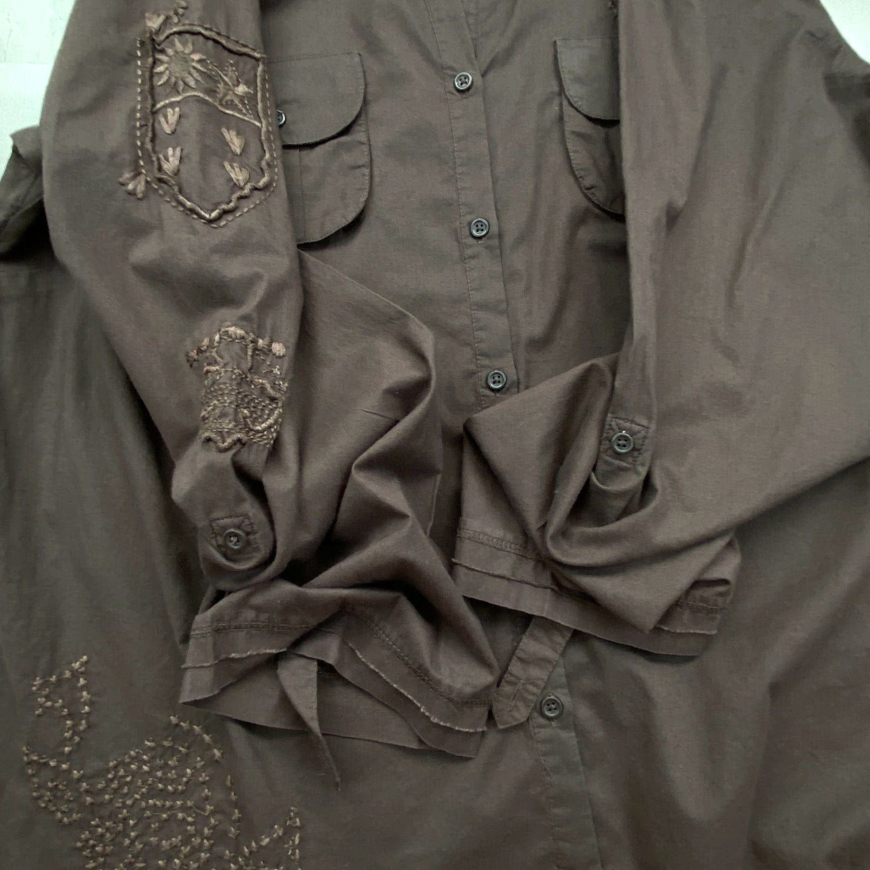 Old Navy Old Navy Womens XL Brown Roll Tab Embroidered Cotton Button Up Shirt Size XL / US 12-14 / IT 48-50 - 6 Thumbnail