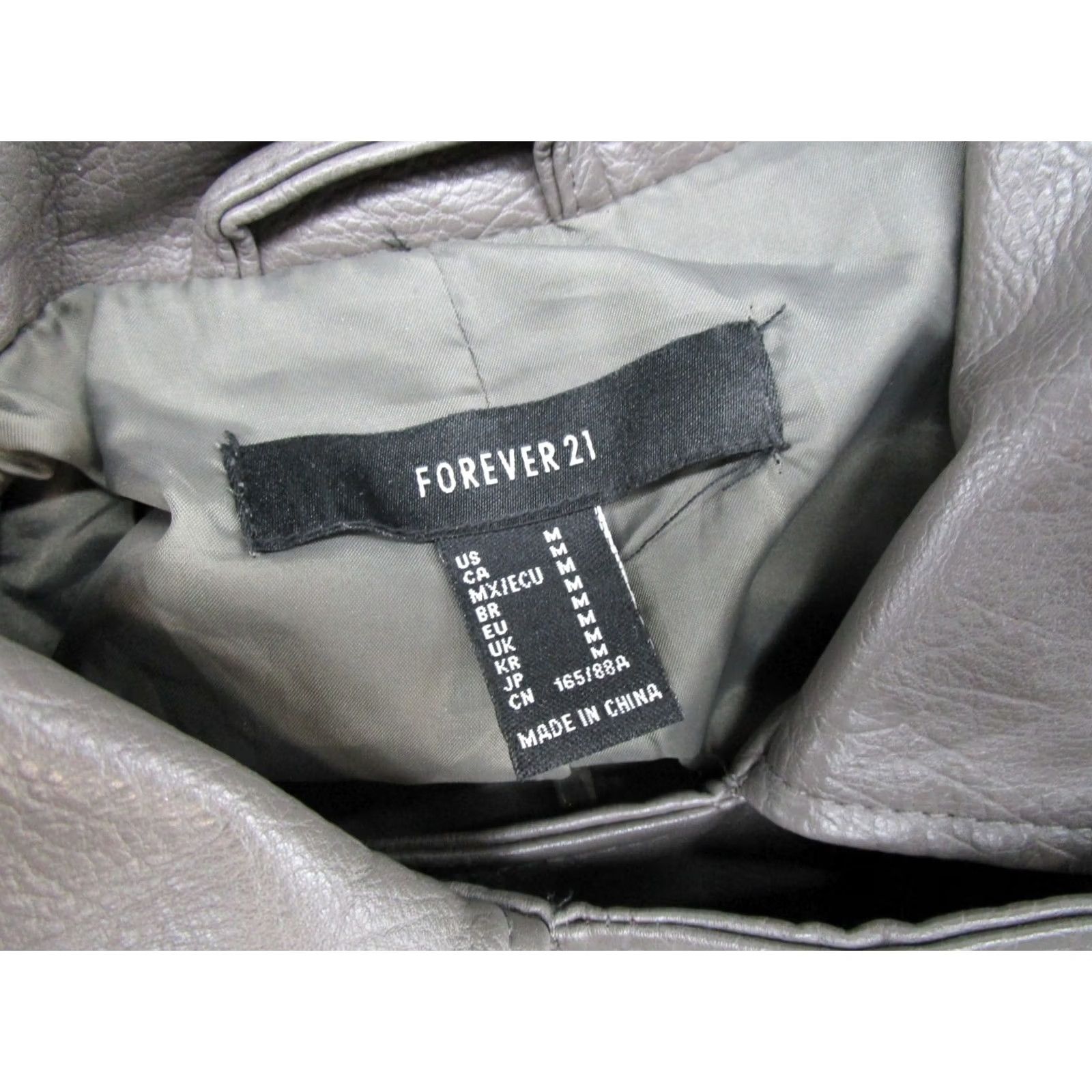 Forever 21 FOREVER 21 Motorcycle Jacket Women's Gray Faux Leather Zip Up Moto Grunge SZ M Size M / US 6-8 / IT 42-44 - 2 Thumbnail
