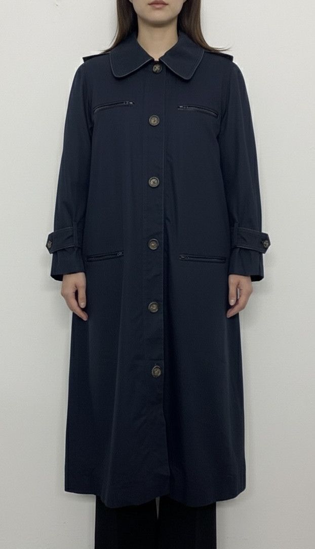 Celine Vintage Celine Trench Coat Dark Navy Long Button Up Jacket Size M / US 6-8 / IT 42-44 - 1 Thumbnail