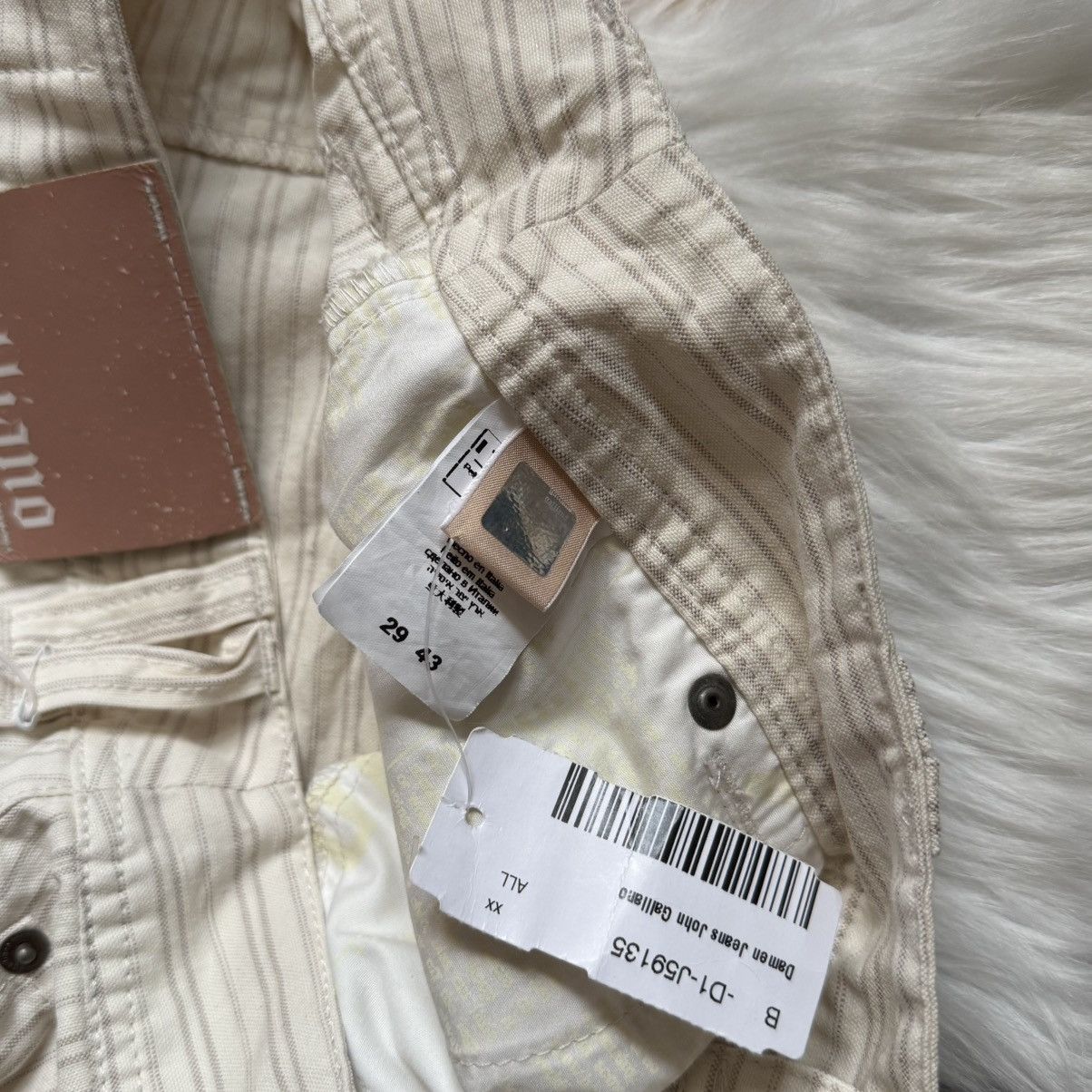 John Galliano 📌 NEW John Galliano Y2K 00s Big Logo Striped Beige Pants Size 29" - 16 Thumbnail