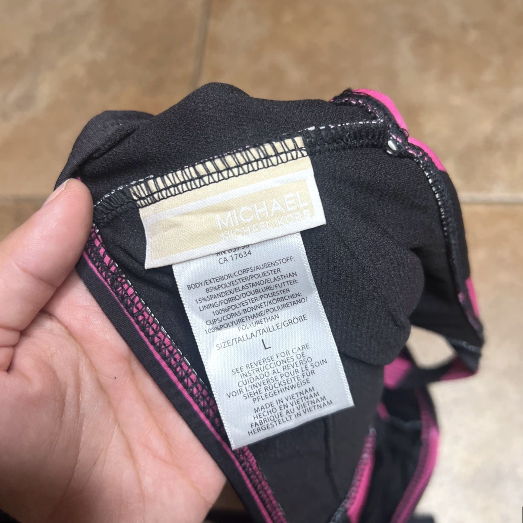 Michael Kors Michael Kors Womens Zip-Front Bikini Top Pink Stripe Large Plus Bottoms Size L / US 10 / IT 46 - 3 Thumbnail