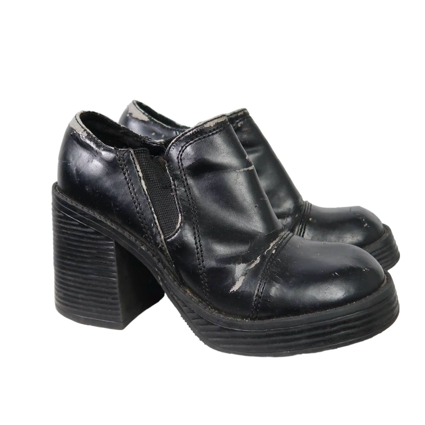 Vintage VINTAGE Soda Black Faux Leather Platform Heeled Ankle Boots 5.5 Womens 90s Size US 6 / IT 36 - 4 Thumbnail