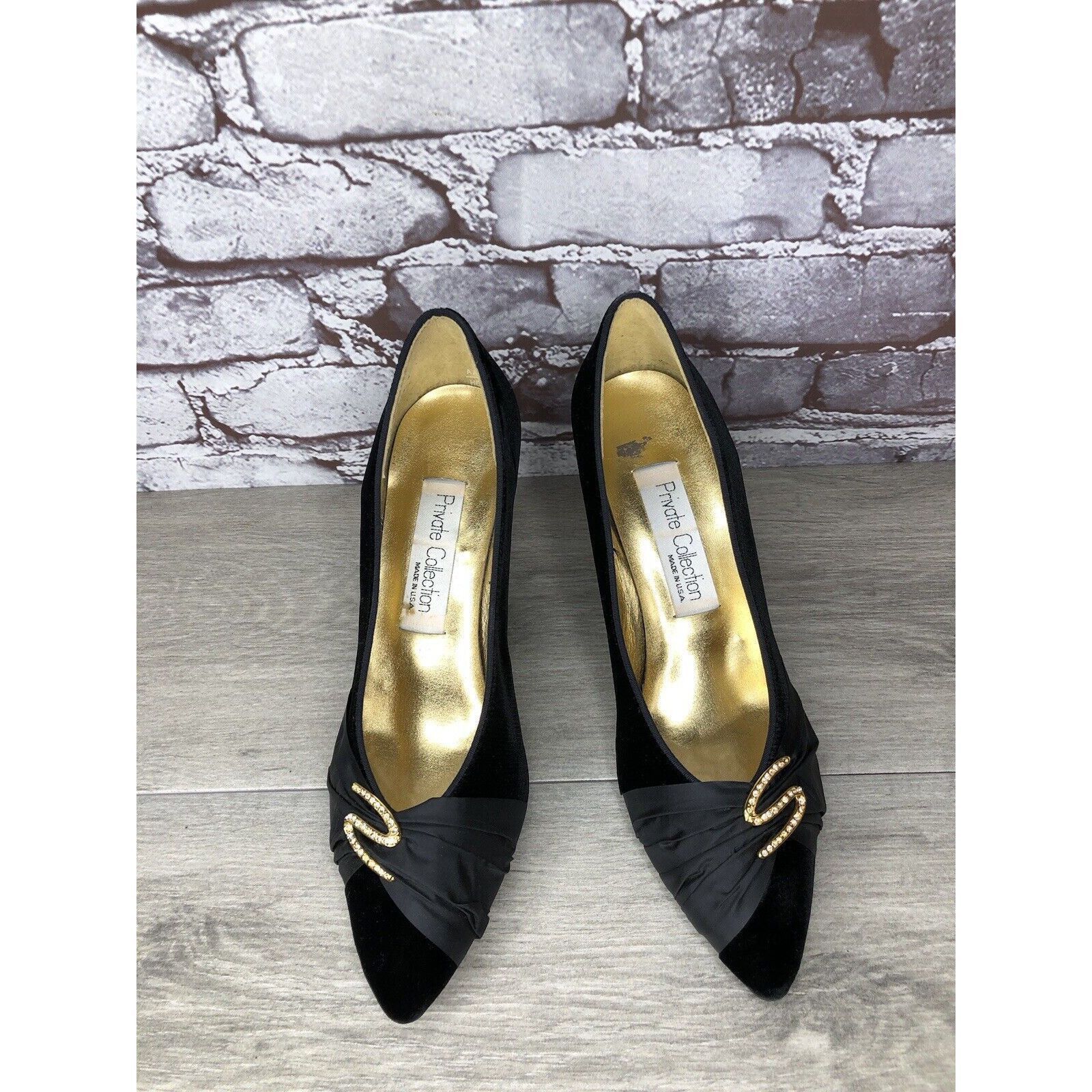 Other Private Collection Black Suede Rhinestone Pointed Toe Pumps Size US 9.5 / IT 39.5 - 2 Thumbnail