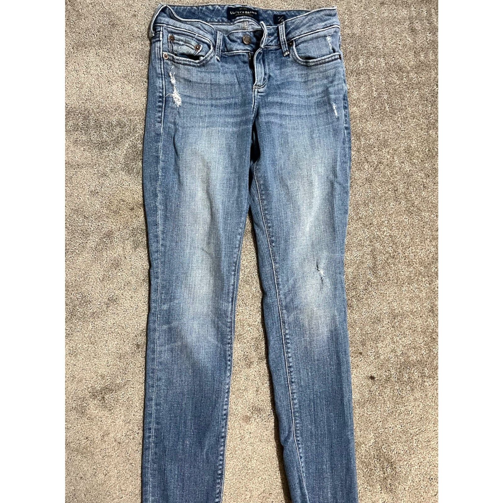 Lucky Brand VINTAGE Lucky Brand Jeans Womens 0/25 Blue Lolita Skinny Stretch Raw Hem Medium Wash Jeans Women 80s 90s USA Size 25" / US 0 / IT 36 - 3 Thumbnail