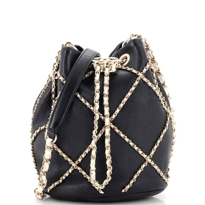Chanel CC Chain Drawstring Bucket Bag Quilted Lambskin Small Black 5695382