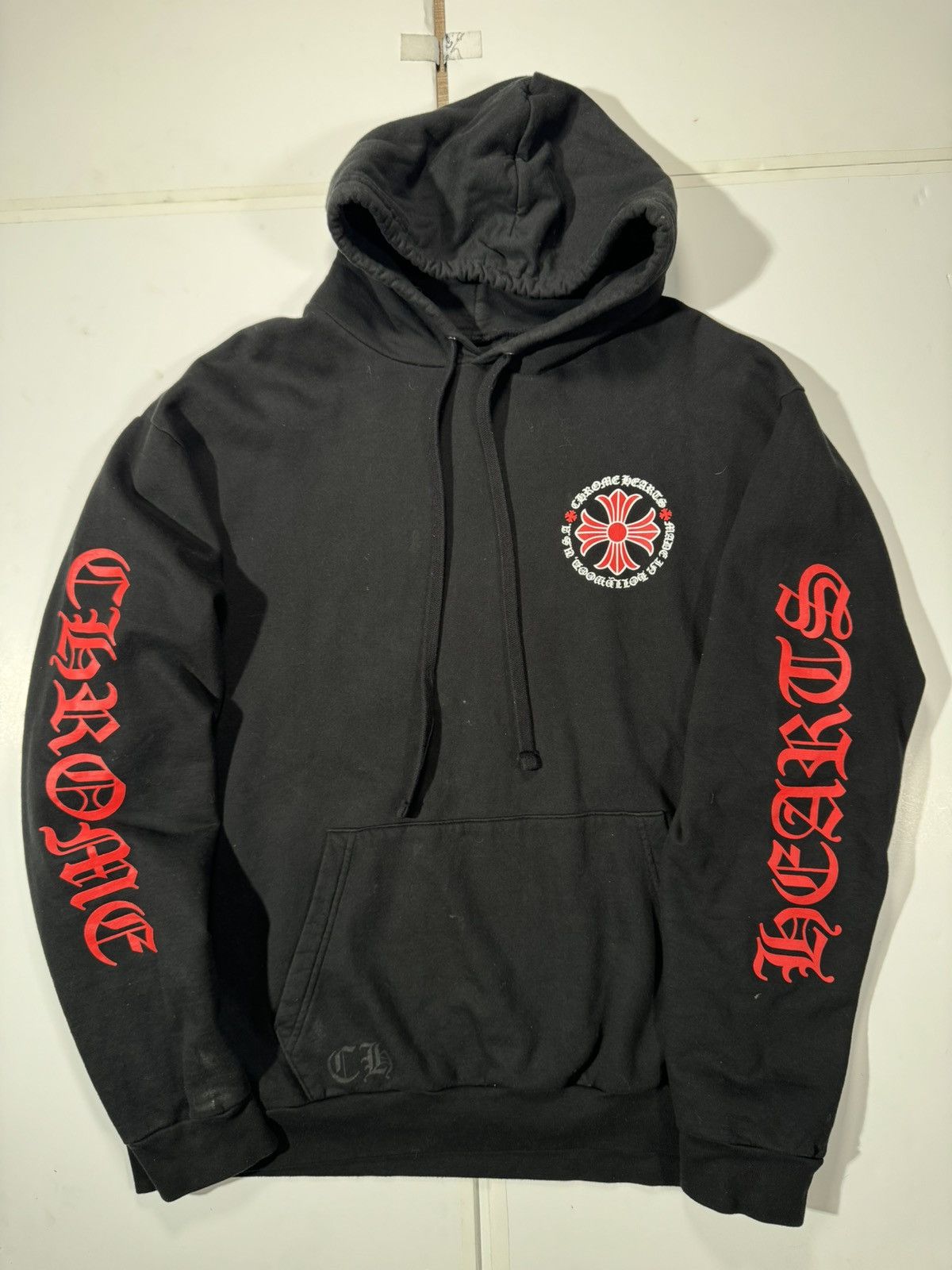 Image of Chrome Hearts Gothic Cross Hoodie (Red/black/white) Size Xl, Men's