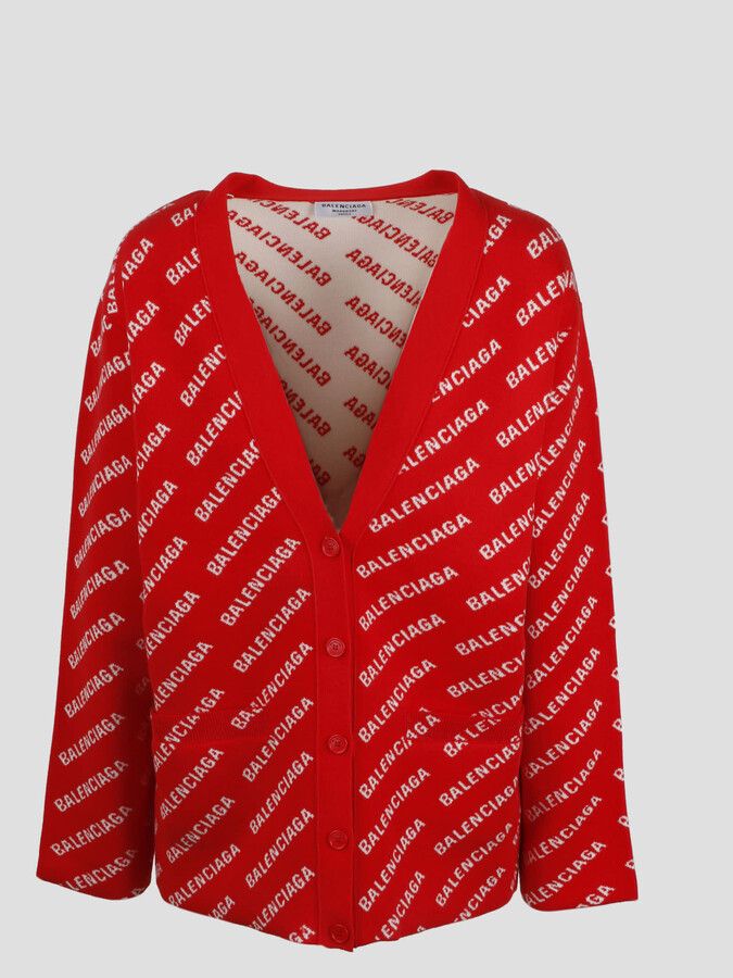 image of Balenciaga O1Mt1Gz0424 Mini Allover Logo Cardigan In Red, Women's (Size XS)