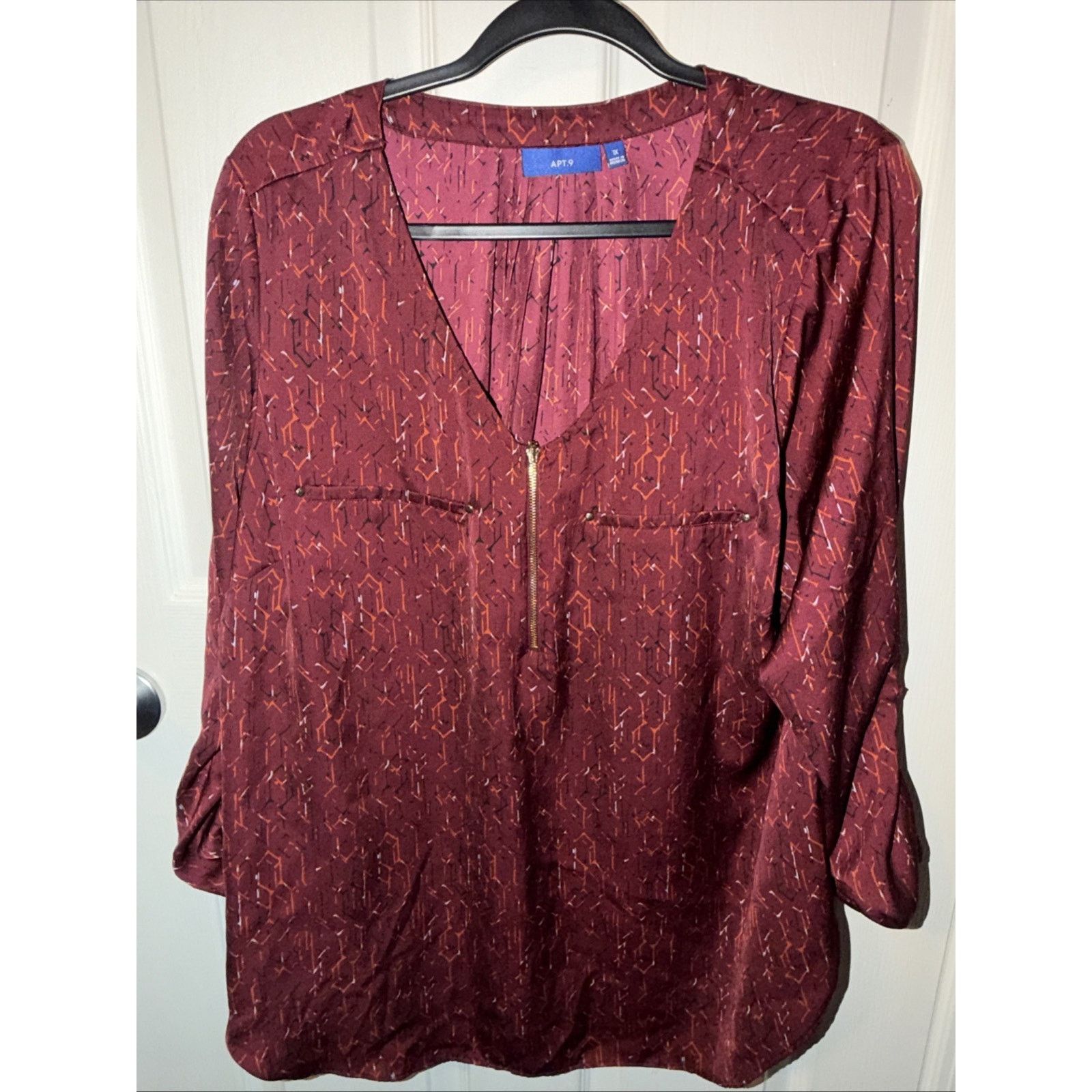 Apt. 9 Apt 9 Blouse Women's XL Burgundy 1/4 Zip Long Sleeve NWT Size XL / US 12-14 / IT 48-50 - 2 Thumbnail
