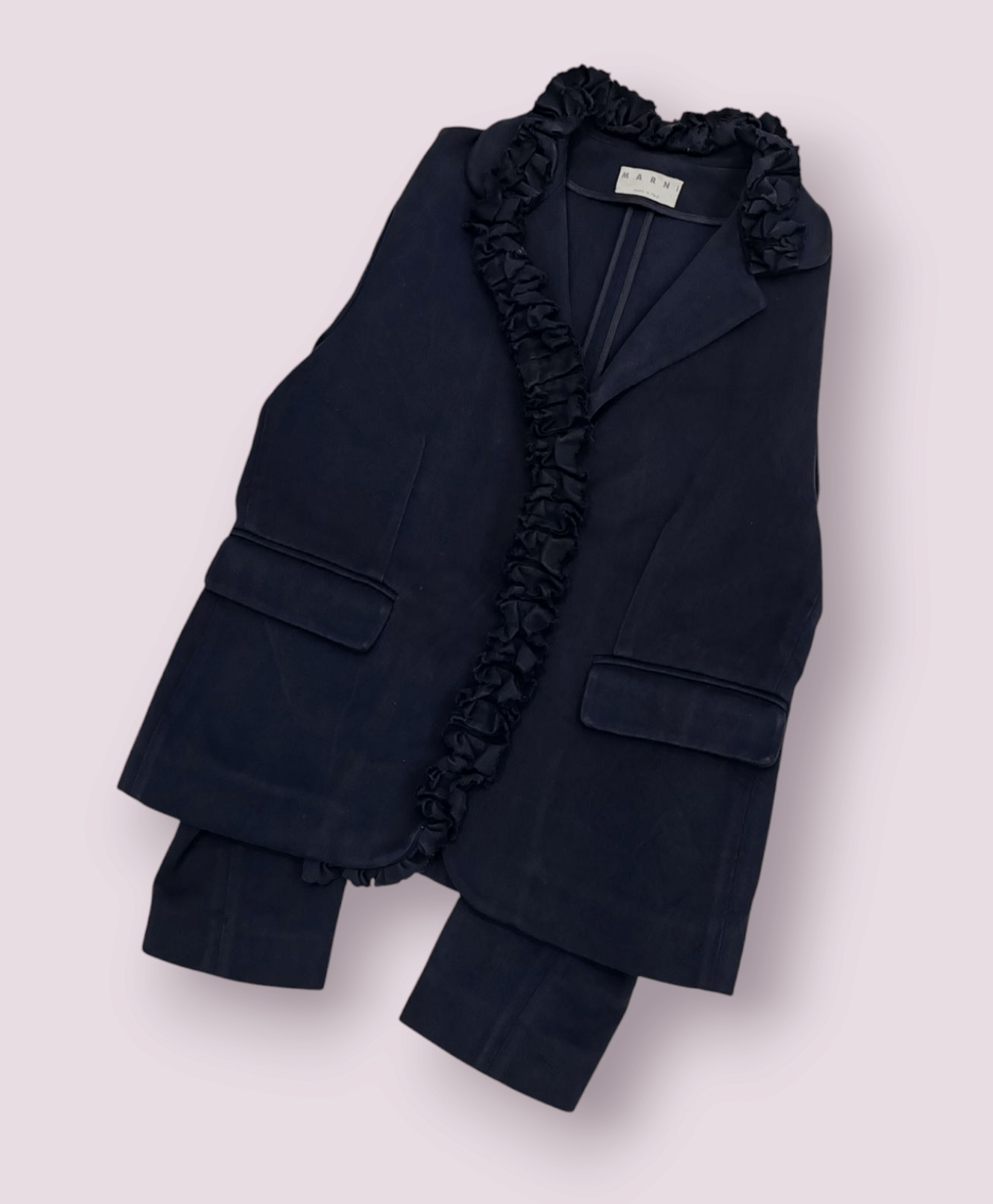 Designer × Marni MARNI Navy Blue Cotton Ruffle Jacket size 6/40 women Size S / US 4 / IT 40 - 4 Thumbnail