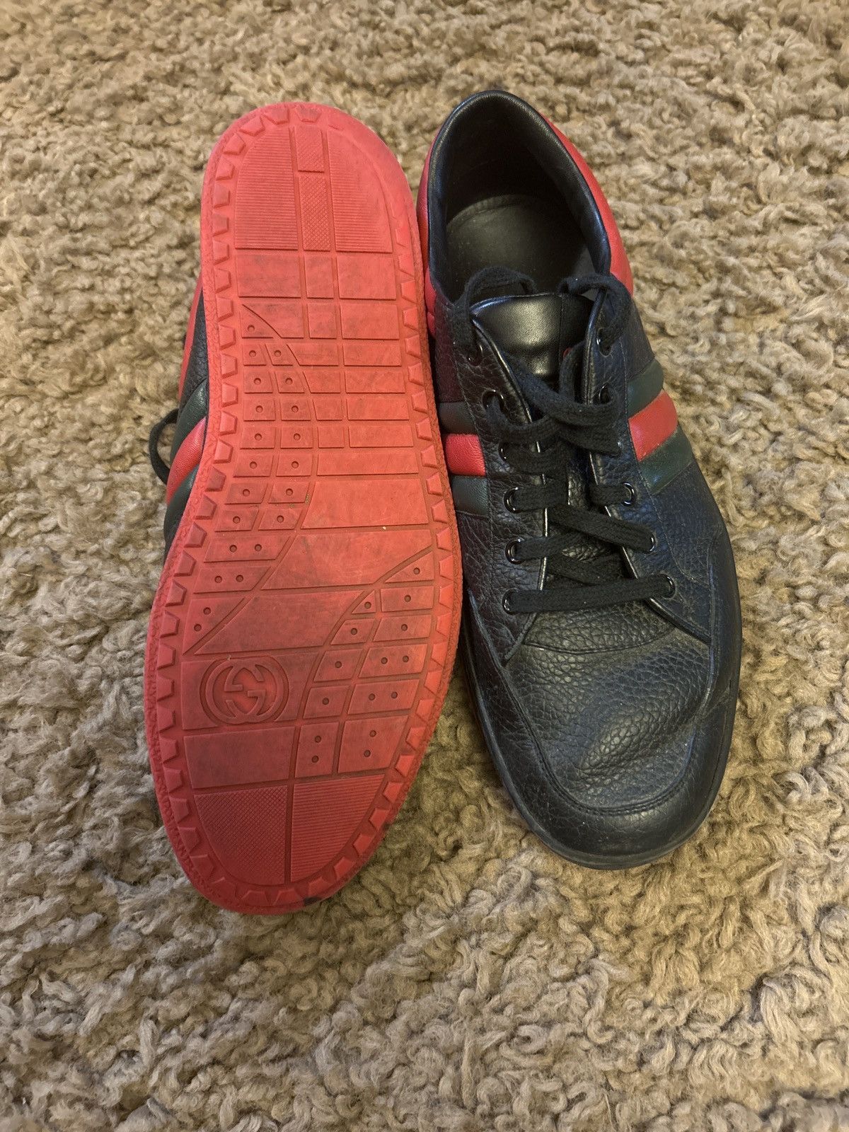 Gucci Black/Red Gucci Leather Sneakers Size US 10.5 / EU 43-44 - 3 Thumbnail