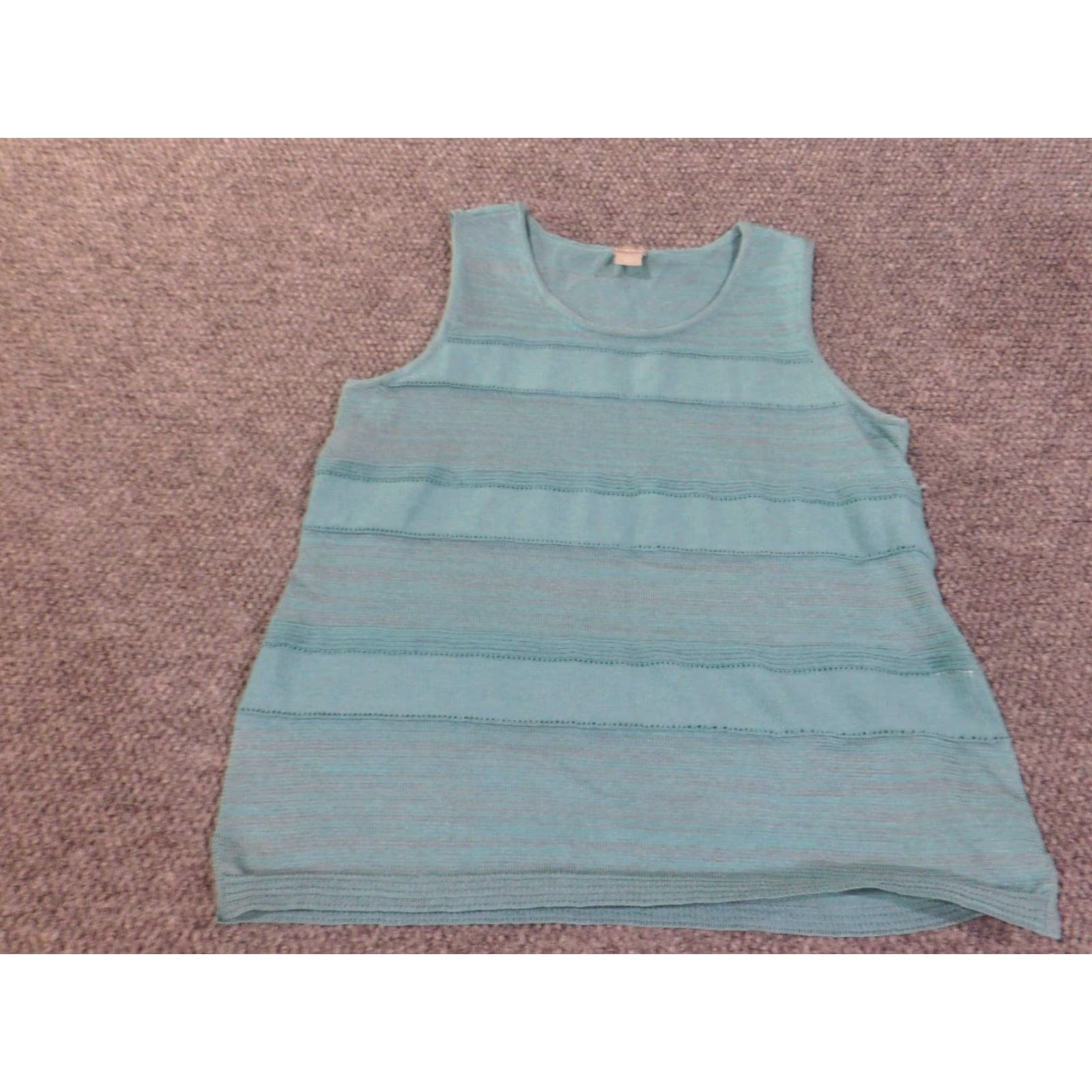 Vintage Chicos Blouse Shirt Women Size 2 Blue Sleeveless Striped Crew Neck Pullover Knit Polyester Cotton Casual Cream? Size XS / US 0-2 / IT 36-38 - 3 Thumbnail
