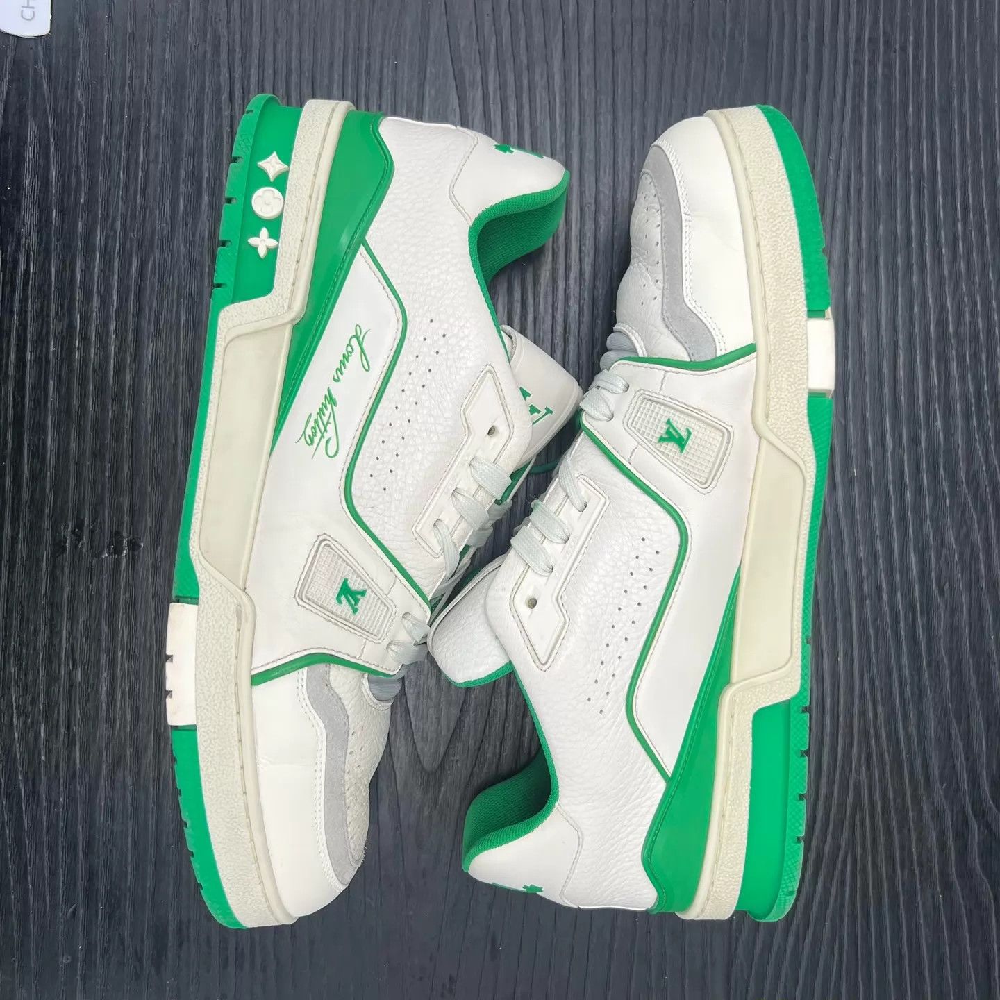 Louis Vuitton LV Trainer White Green 43 (Like New, Original Box) Size US 10 / EU 43 - 2 Thumbnail