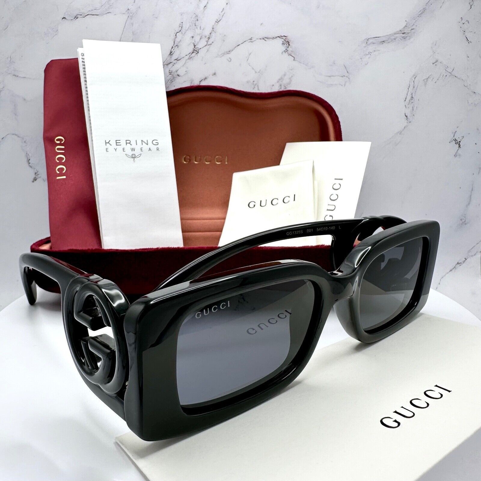 Gucci Black Sunglasses Interlocking GG Logo Triple Black New