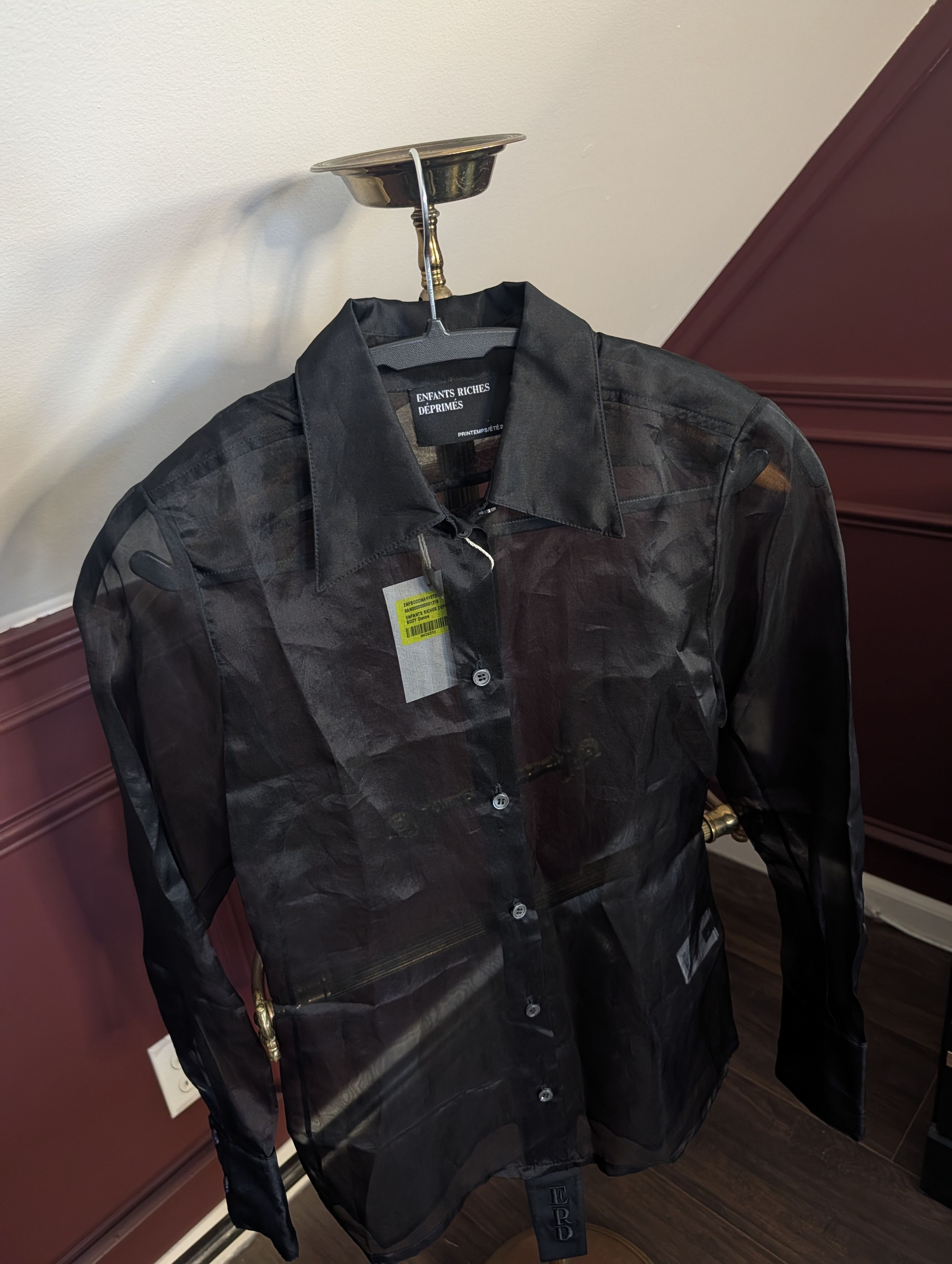 Enfants Riches Deprimes 100% silk sheer black button-up bodysuit 2023 NEW Size M / US 6-8 / IT 42-44 - 2 Thumbnail