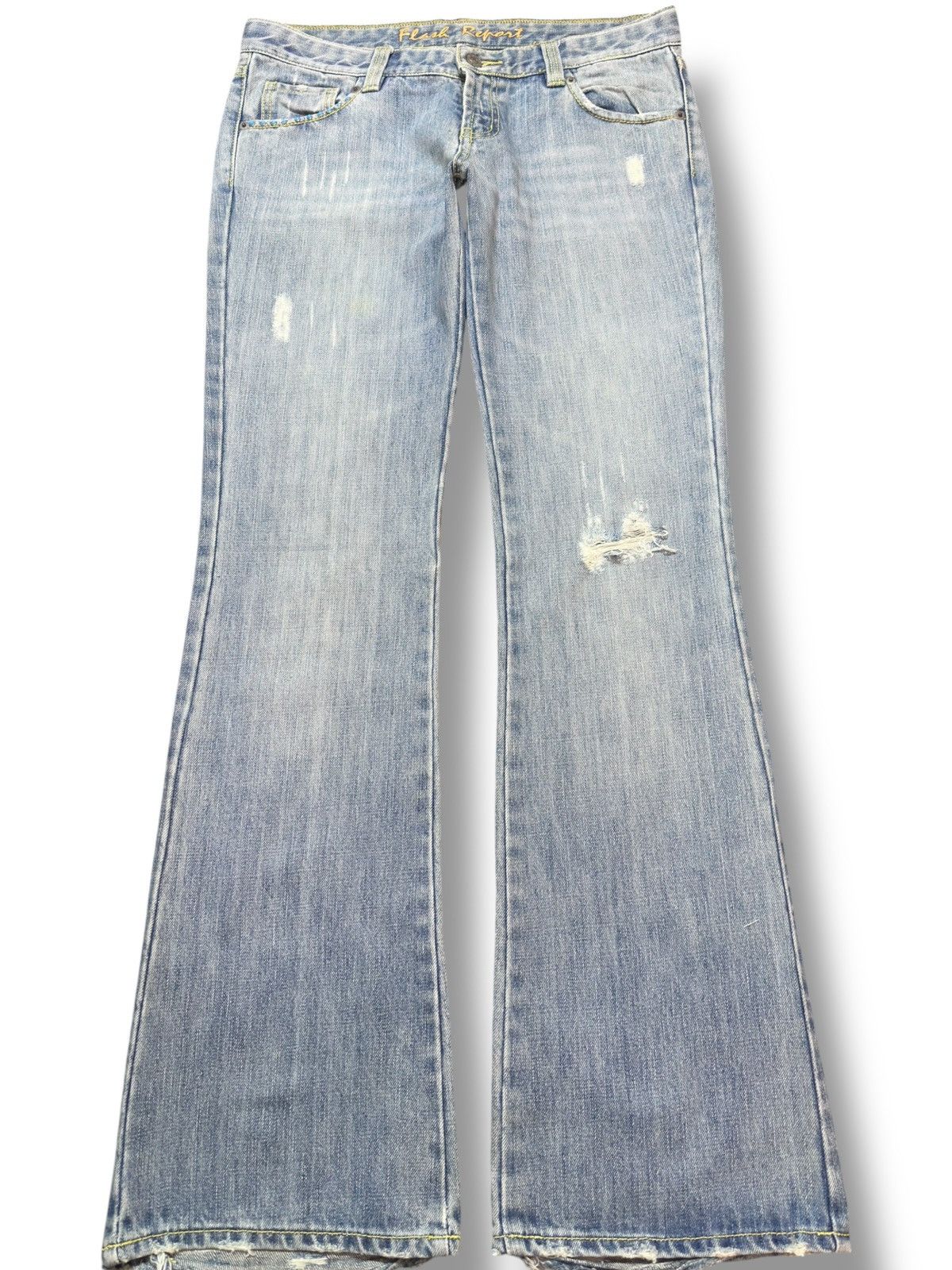 Tornado Mart Vintage Flash Report Flare Faded Distressed Denim Size US 33 - 1 Thumbnail