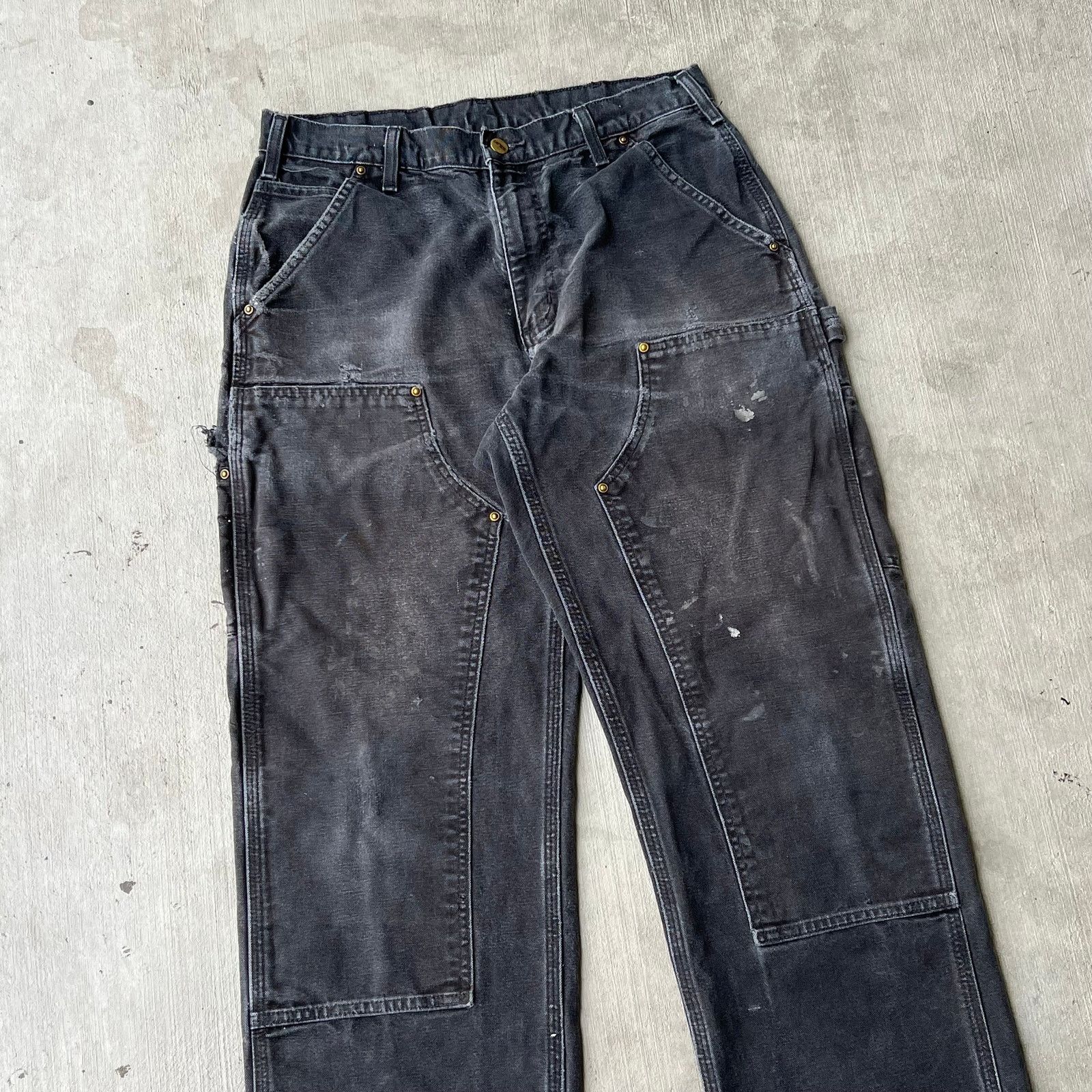 Carhartt × Vintage Carhartt faded black double knee work wear carpenter pants Size US 31 - 2 Thumbnail
