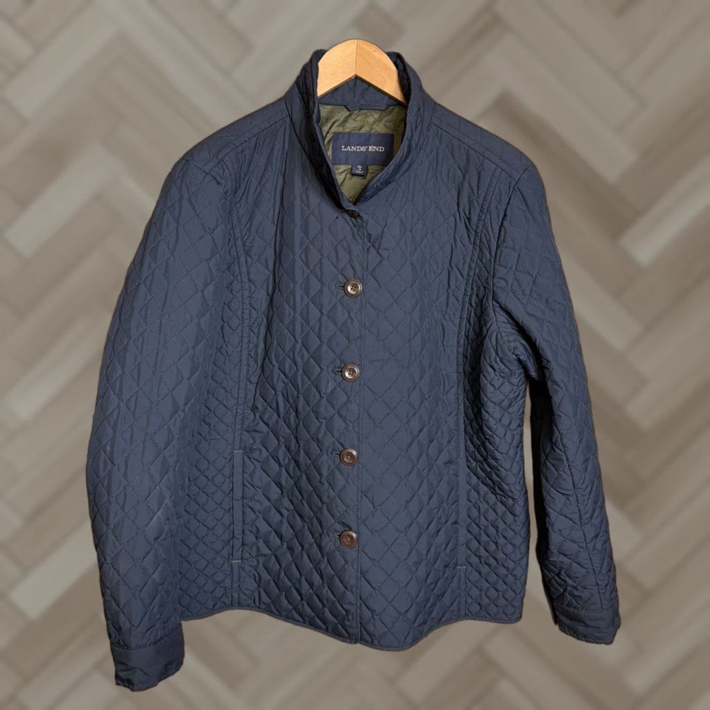 Lands' End Lands' End Coat Womens XL 18 Deep Blue Quilted Prima Loft Lightweight Zip Jacket Short Casual Outdoor Quilted Full Zip Pockets - Fall Winter Spring Size XL / US 12-14 / IT 48-50 - 1 Thumbnail