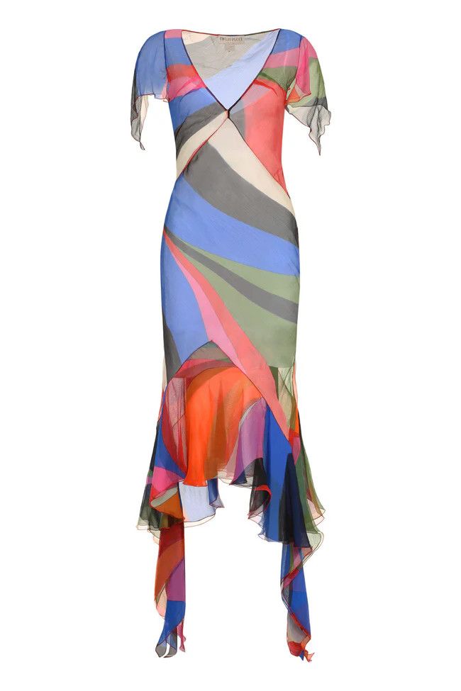Emilio Pucci o1mle1224 Printed Chiffon Dress in Multicolor Size M / US 6-8 / IT 42-44 - 1 Thumbnail