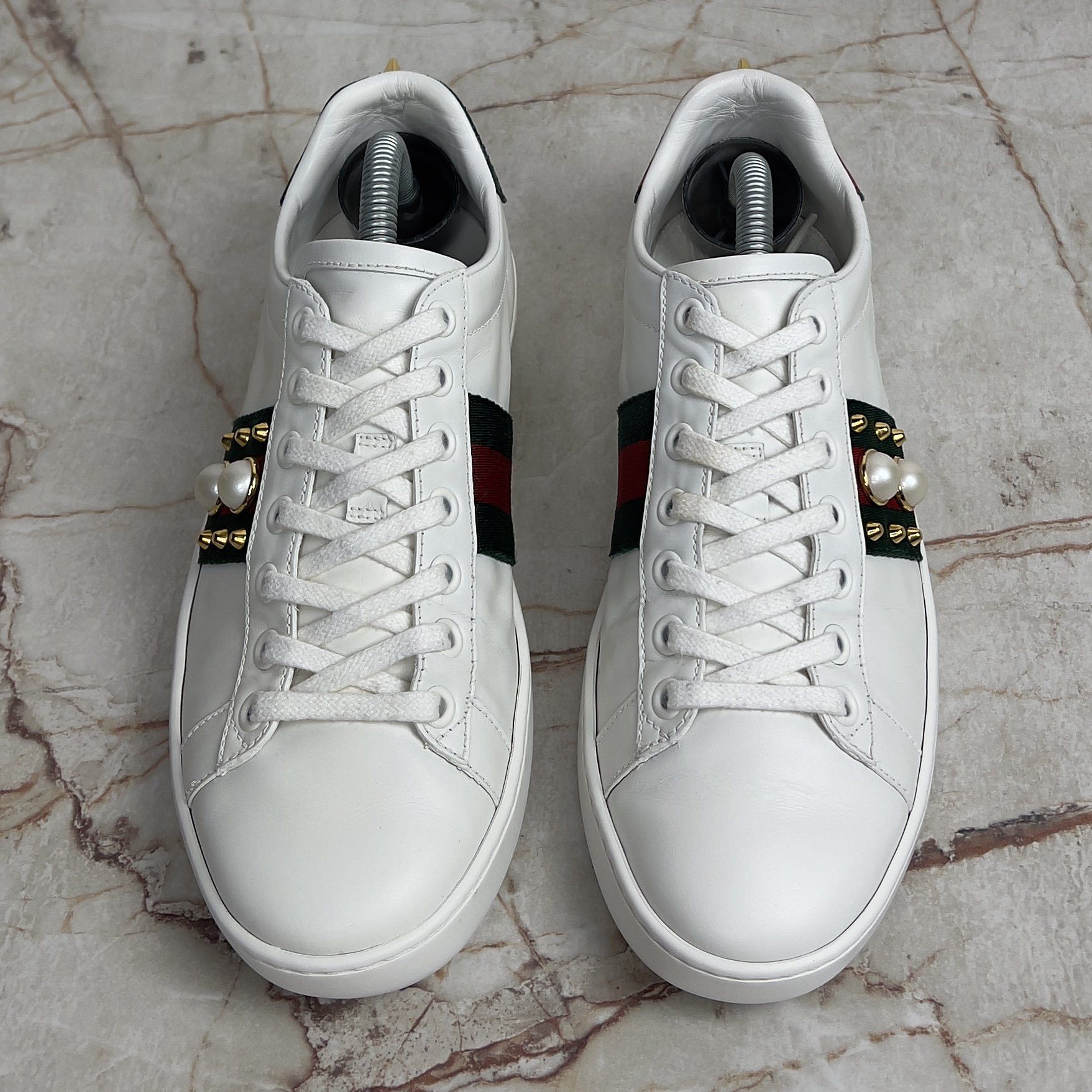 Gucci Ace Stud Sneakers Rockstuds Pearls Leather Size US 5.5 / IT 35.5 - 3 Thumbnail