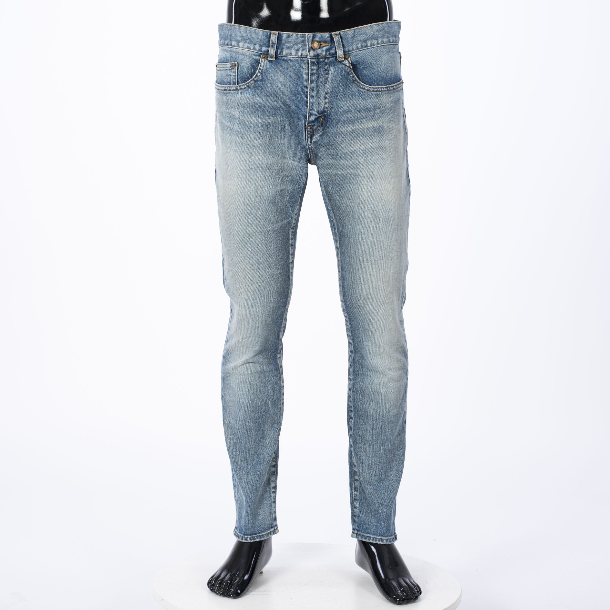 image of Saint Laurent Paris Mid-Rise Skinny Jeans In Santa Monica Blue Stretch Denim, Men's (Size 31)