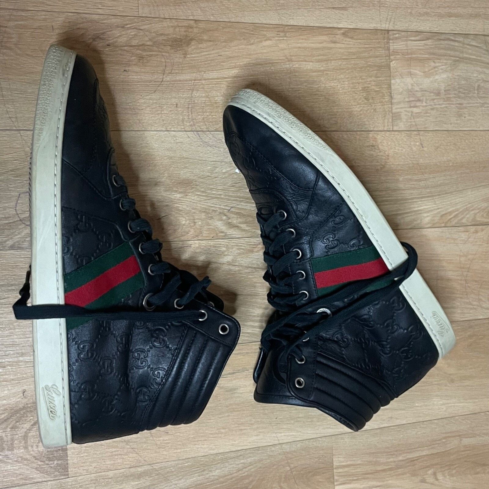Gucci GUCCI Sneakers GG Web Dapper Black Leather High Top Monogram Size US 12 / EU 45 - 4 Thumbnail