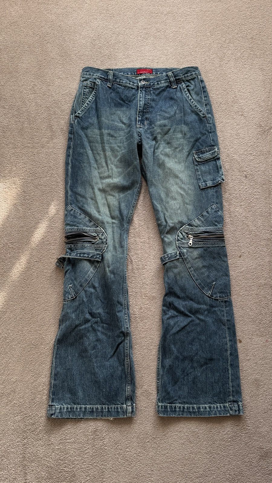 Hysteric Glamour Vintage Flared Jeans Y2K distressed washed denim cargo pants Size US 33 - 1 Thumbnail
