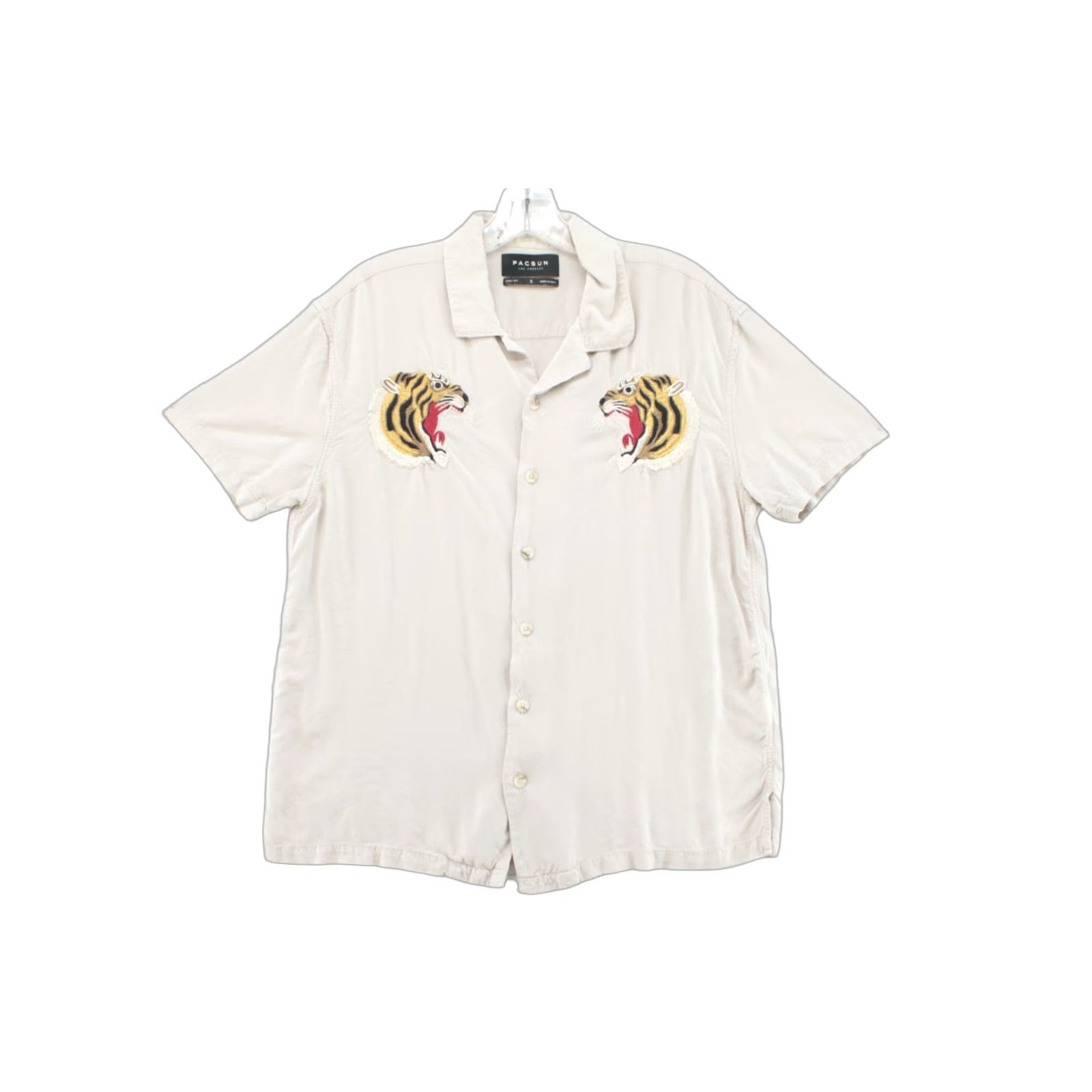 Pacsun VINTAGE PACSUN Shirt Men’s Small Beige Embroidered Tigers Cats Short Sleeve Button Down Size US S / EU 44-46 / 1 - 1 Thumbnail