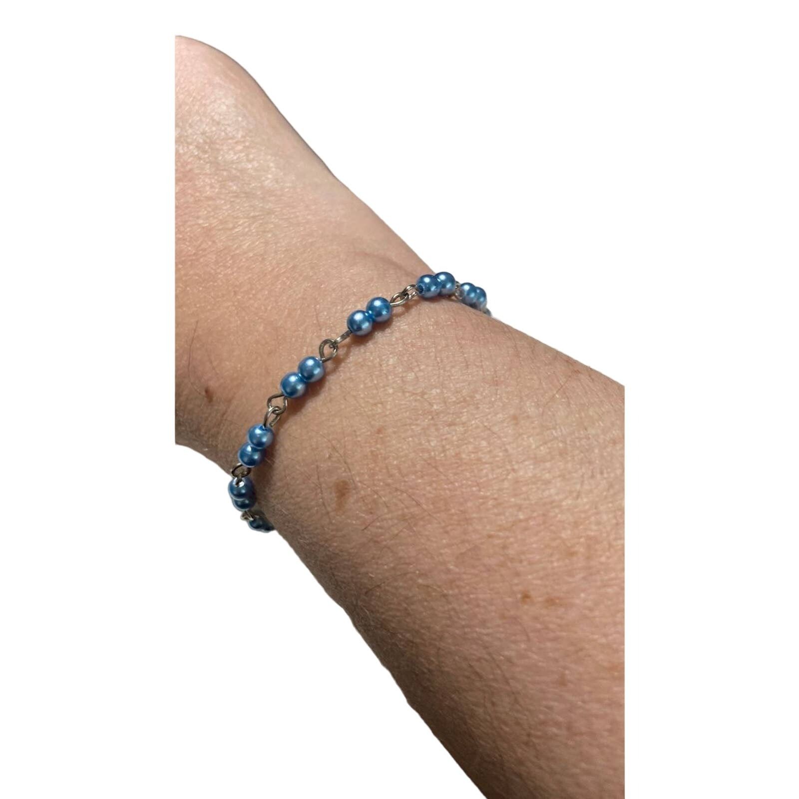 Handmade Handmade blue bead chain bracelet silver tone Size ONE SIZE - 1 Thumbnail