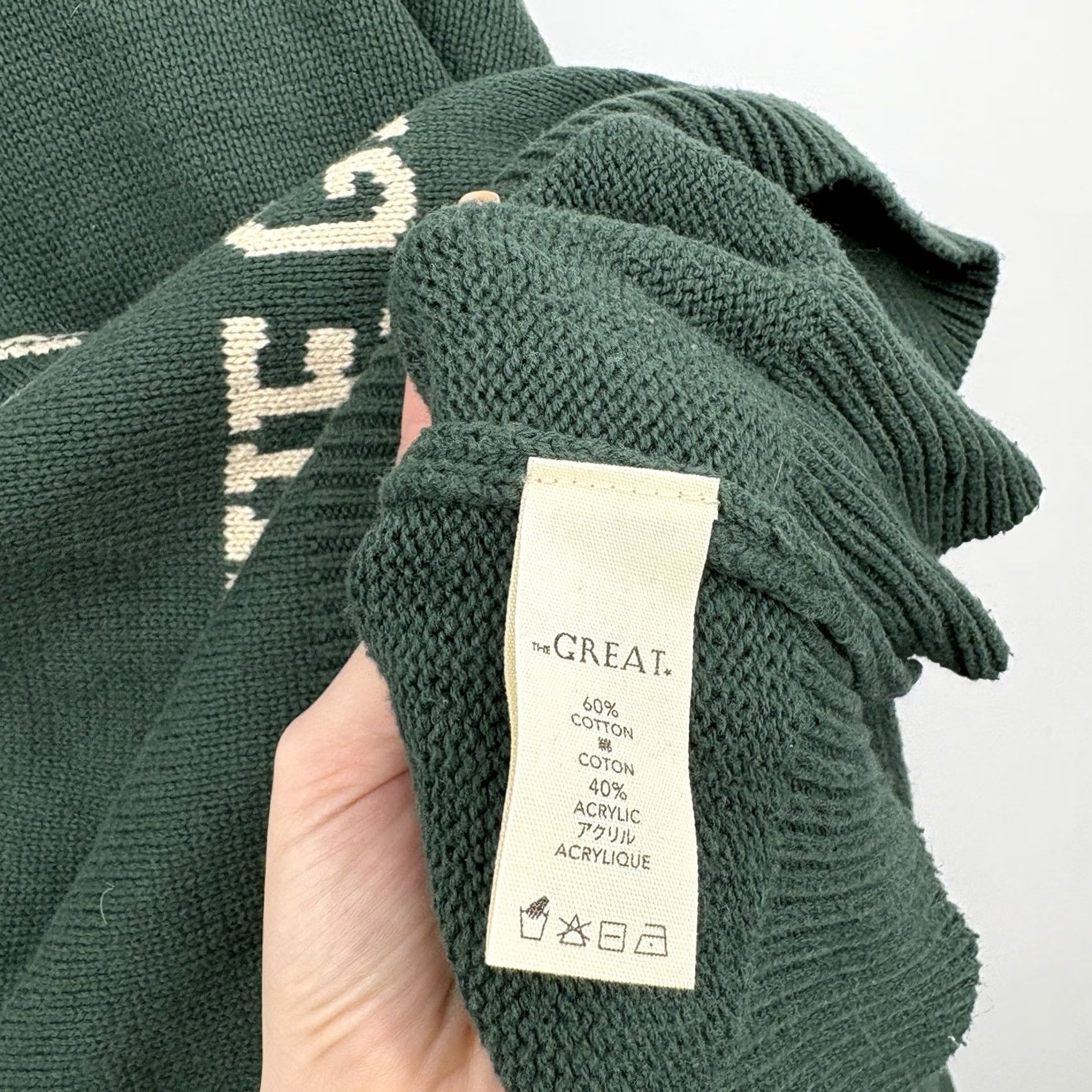 THE GREAT The Great Sweater Small Ivy Roll Neck Pullover Women S Green Cotton Knit Logo Embroidered Vintage Preppy 90s Money Classic Casual Business Size S / US 4 / IT 40 - 7 Thumbnail