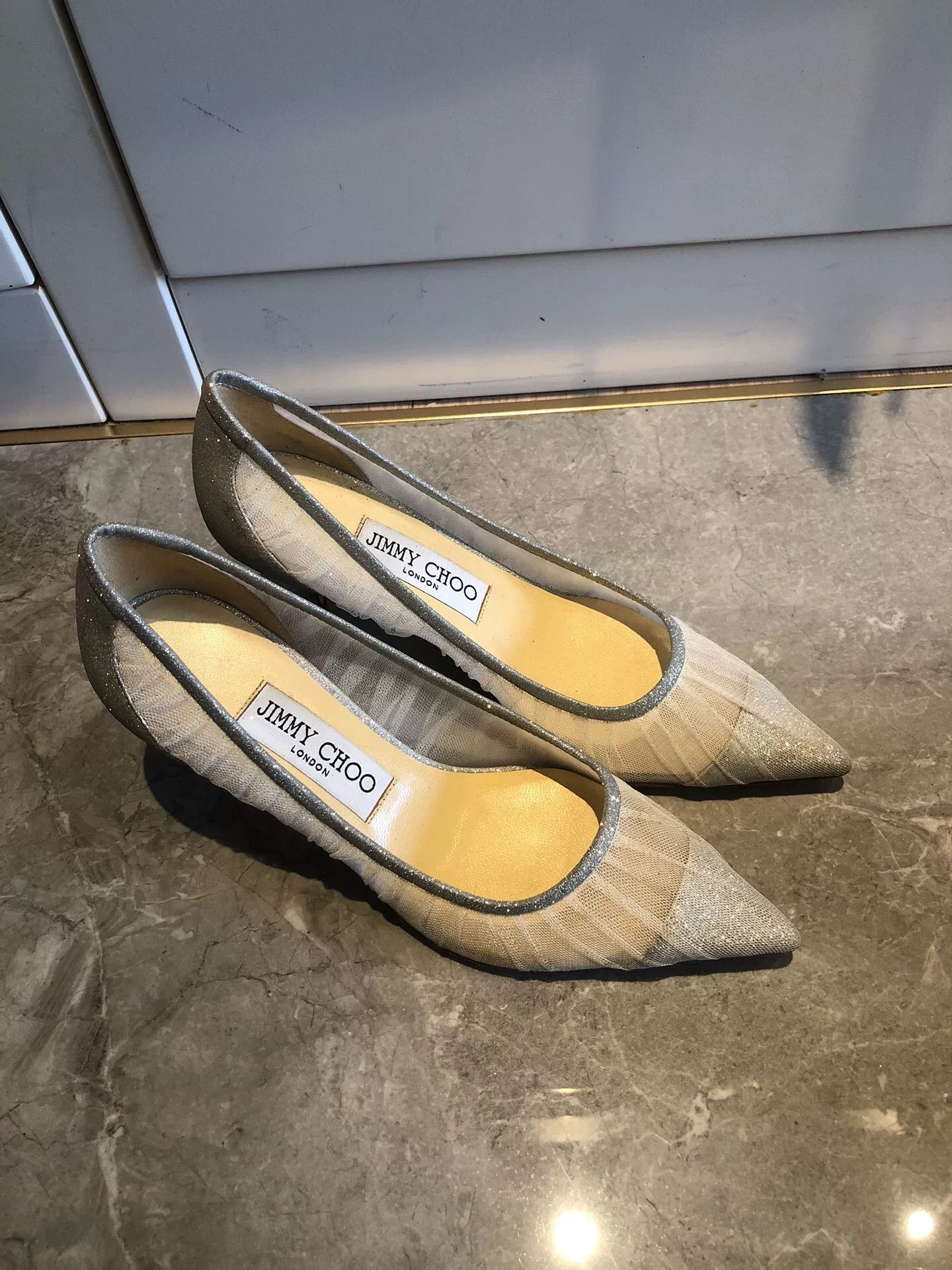 Jimmy Choo Jimmy Choo Love Women's Silver Heels Size US 4 / IT 34 - 1 Thumbnail