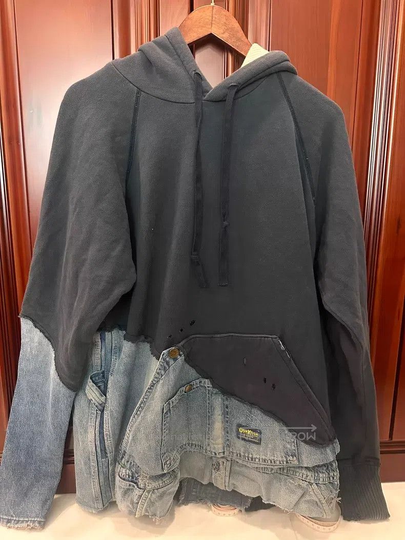 Greg Lauren Greg Lauren Denim Spliced Aged Hooded Sweatshirt Size US S / EU 44-46 / 1 - 1 Thumbnail