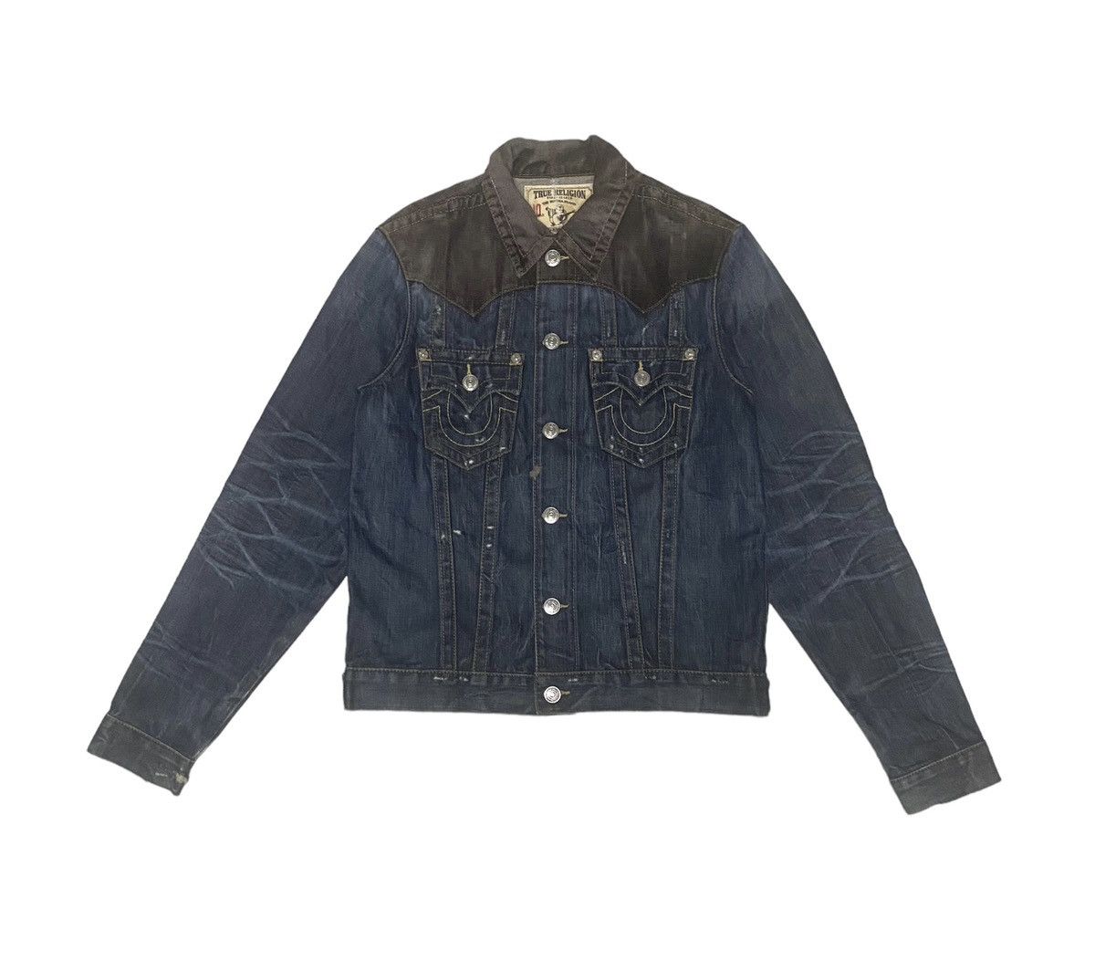 image of Distressed Denim x True Religion Best Offer Vintage True Religion Distressed Jacket in Blue (Size M