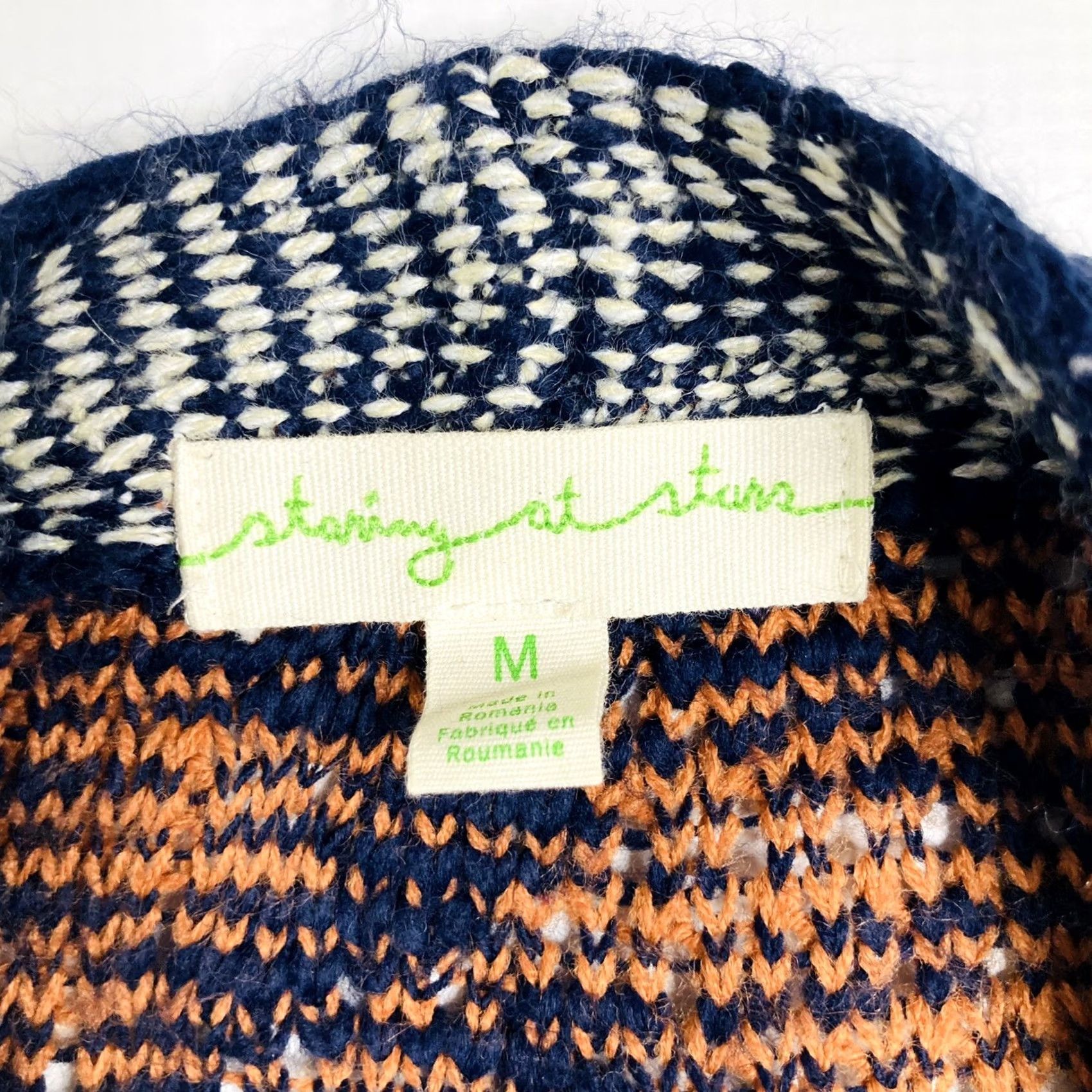 Urban Outfitters Staring at Stars Urban Outfitters Cardigan Medium Knit Diamond Print Oversized Open Front Cable-Knit Bohemian Womens Size M / US 6-8 / IT 42-44 - 3 Thumbnail