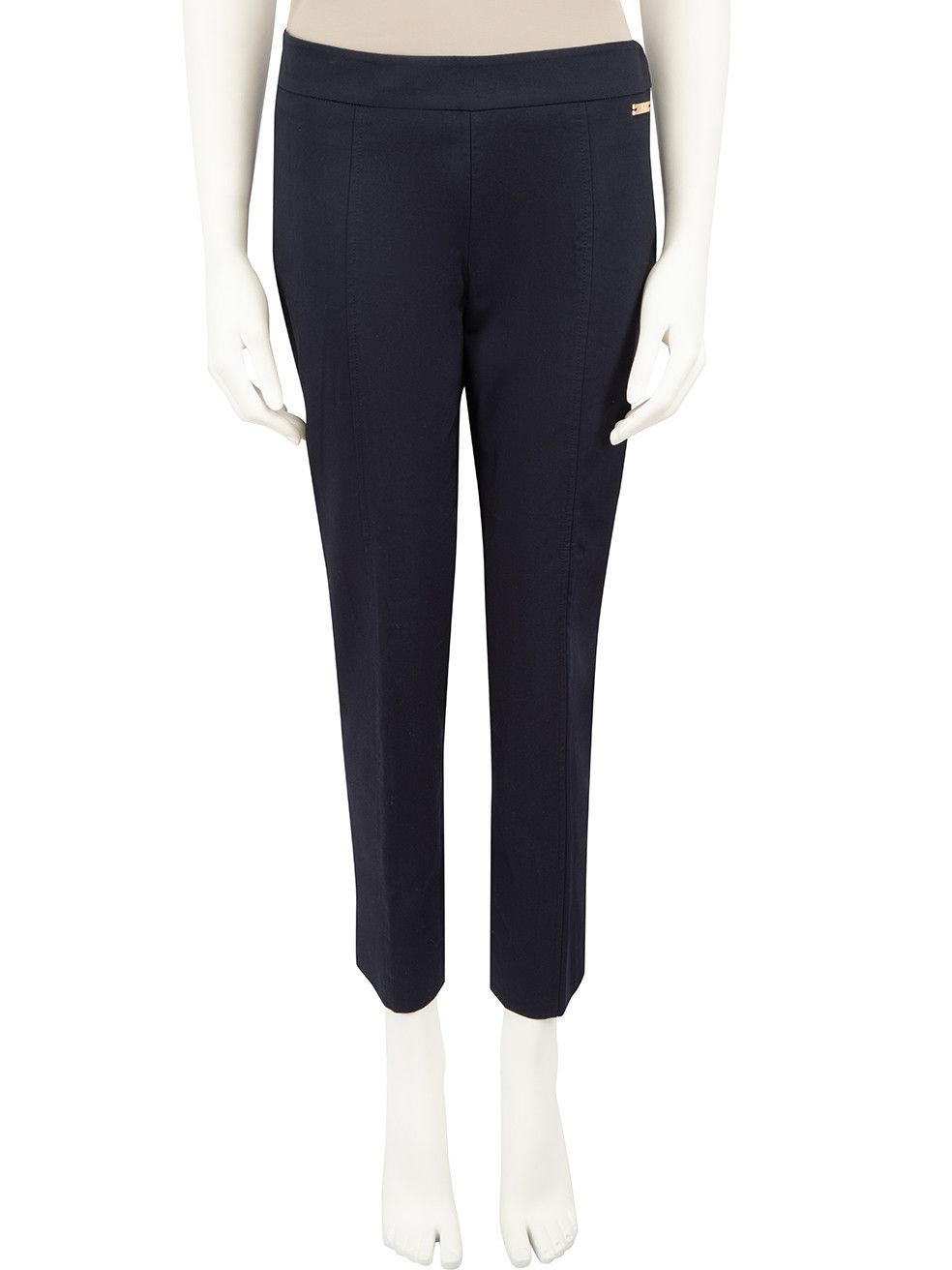 image of Tory Burch Navy Logo Plaque Tailored Trousers, Women's (Size 26)