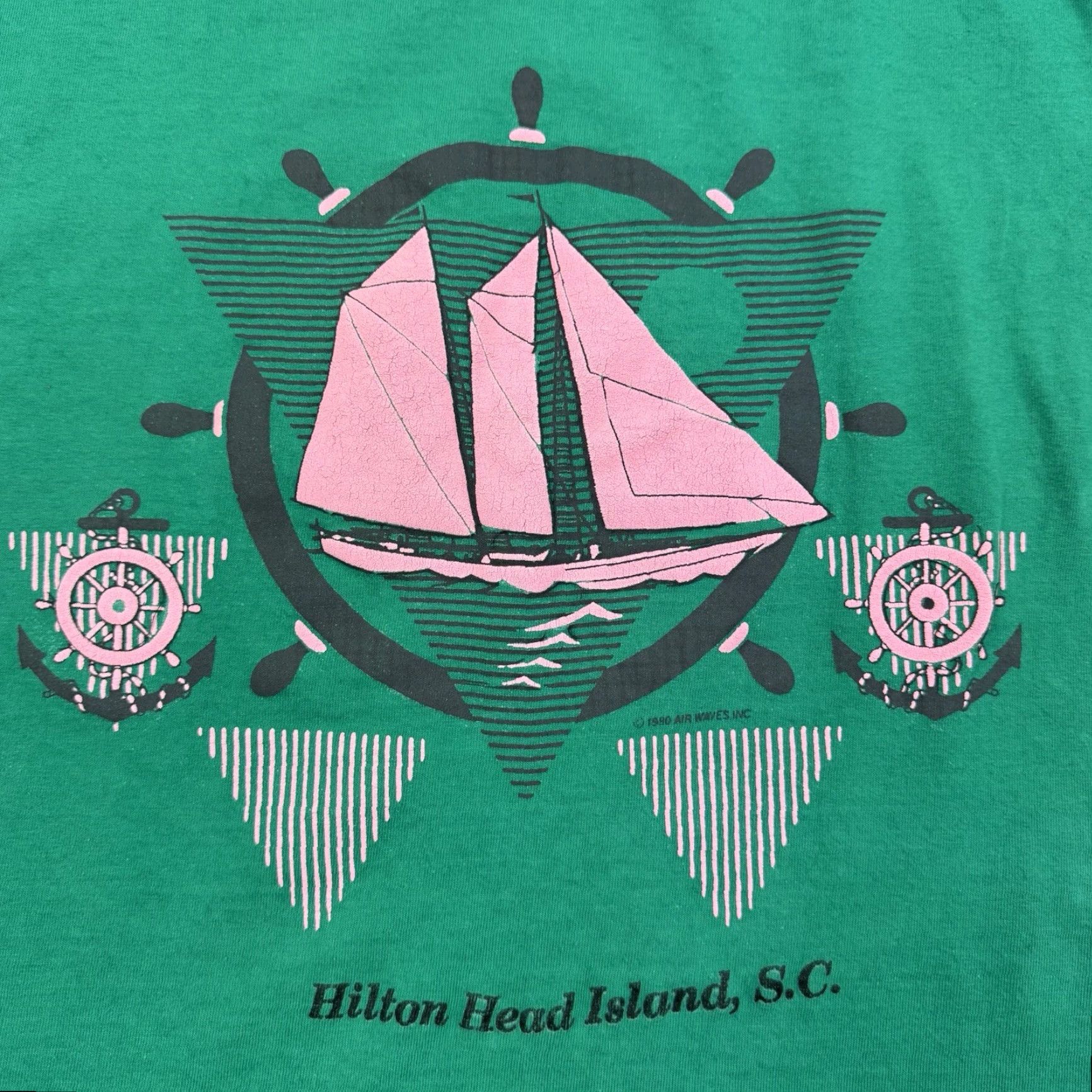 Anvil VINTAGE Anvil T-Shirt Adult Large Green Sailing Boats South Carolina 90s Mens Size US L / EU 52-54 / 3 - 2 Thumbnail