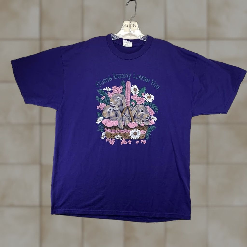Jerzees VINTAGE Jerzees Bunny Rabbit T Shirt Adult XL Purple 90s Easter Graphic Tee Mens Boys Womens Size US XL / EU 56 / 4 - 1 Thumbnail