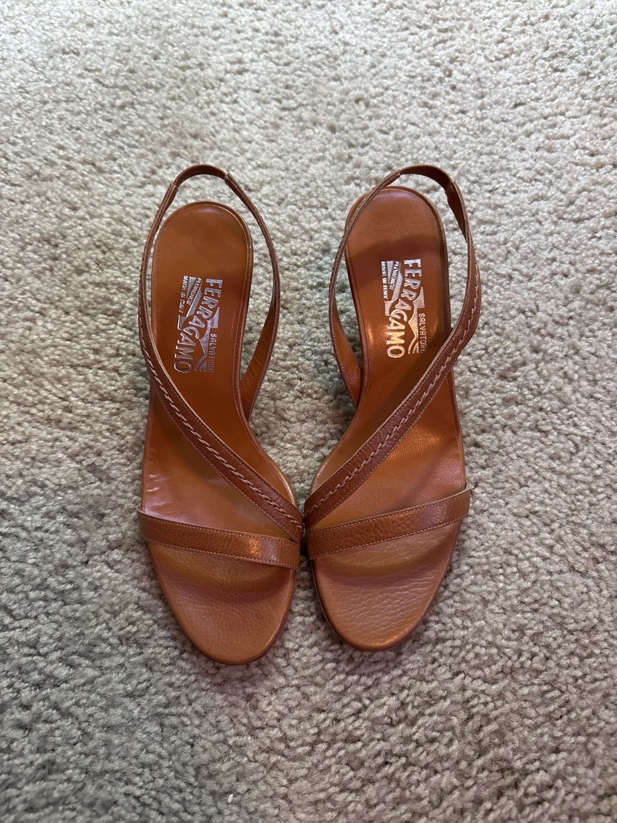 Salvatore Ferragamo × Vintage Salvatore Ferragamo Savana Pebble Calf Sandals 7.5 AA Size US 7.5 / IT 37.5 - 1 Thumbnail