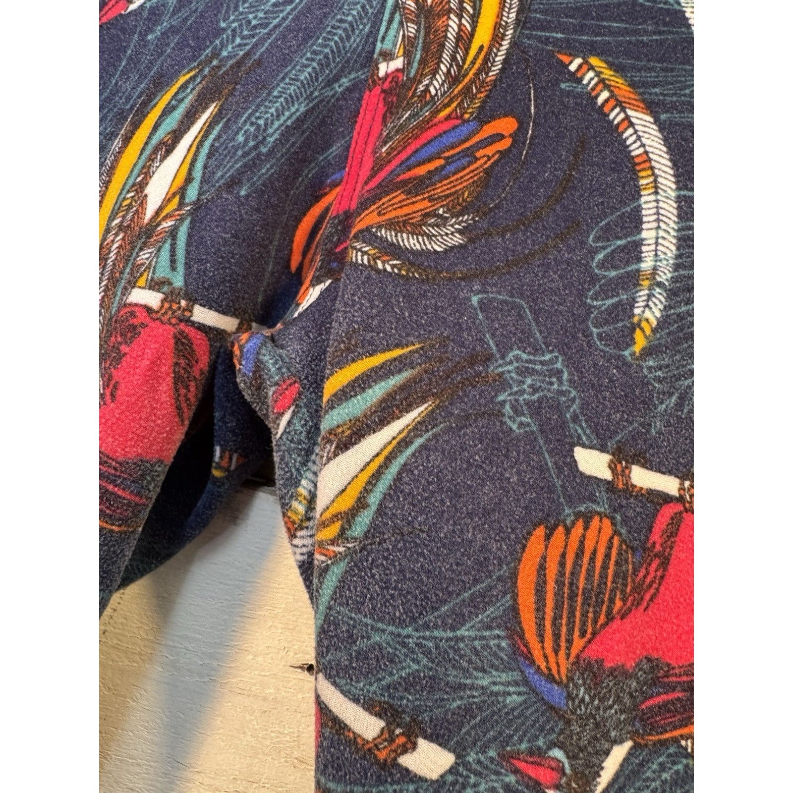 Other LuLaRoe Leggings OS One Size Blue Birds Feathers USED Size 29" - 3 Thumbnail